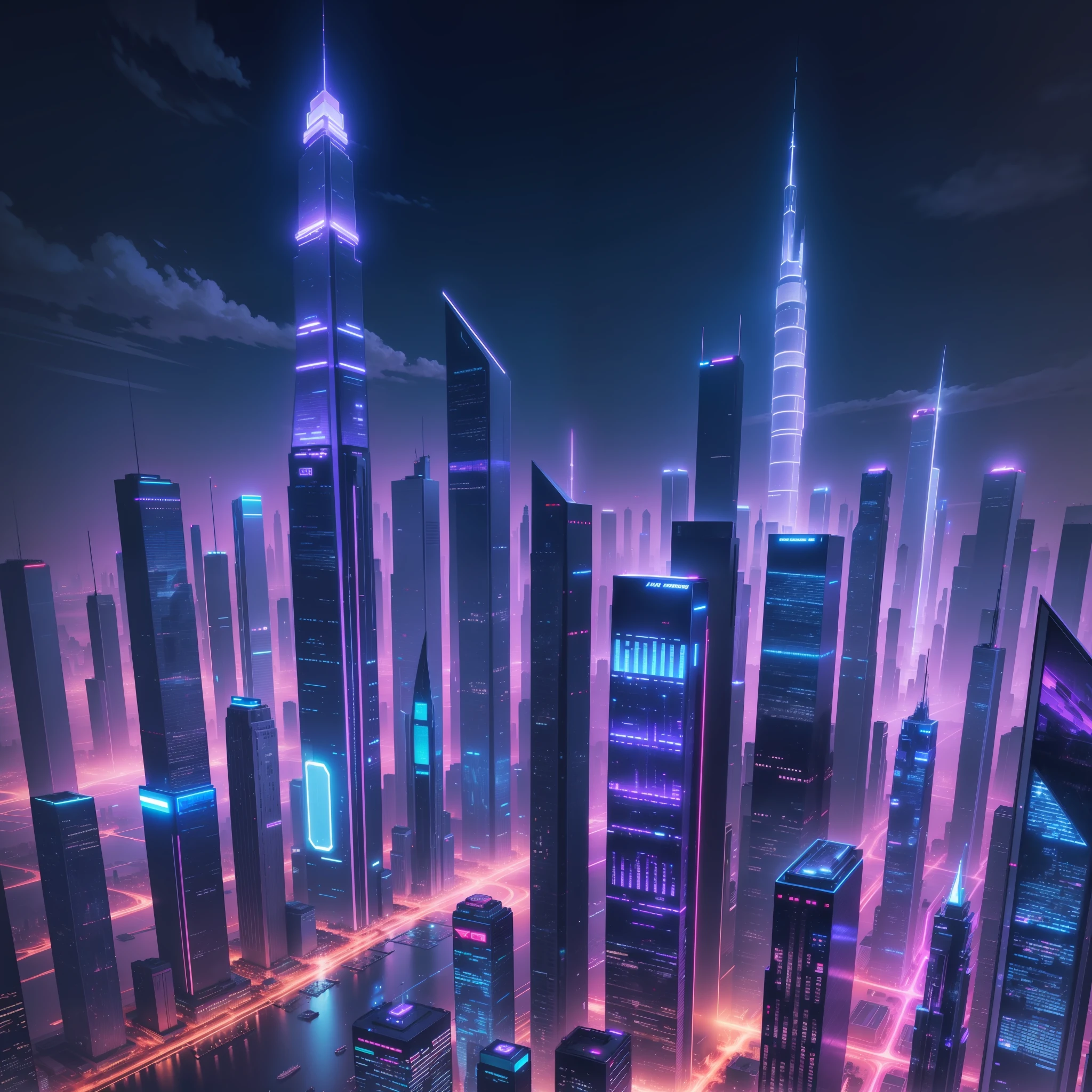 skyscrapers night view neon futuristic world top quality masterpiece ultra high definition sci-fi