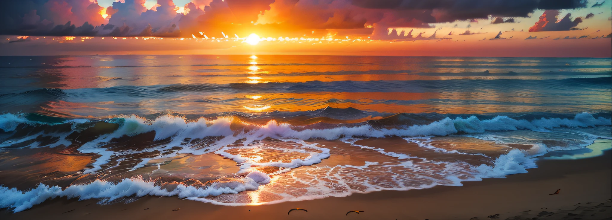 Absolutely mesmerizing sunsets on the beach with a mix of oranges, pinks and yellows in the sky. The sea water is crystal clear, kissing the coast gently, and the white sandy beach is endless. The scenes are action-packed and breathtaking, with seagulls soaring high in the sky and palm trees swaying gently. Immerse yourself in the peaceful atmosphere and let the tranquility surround you.