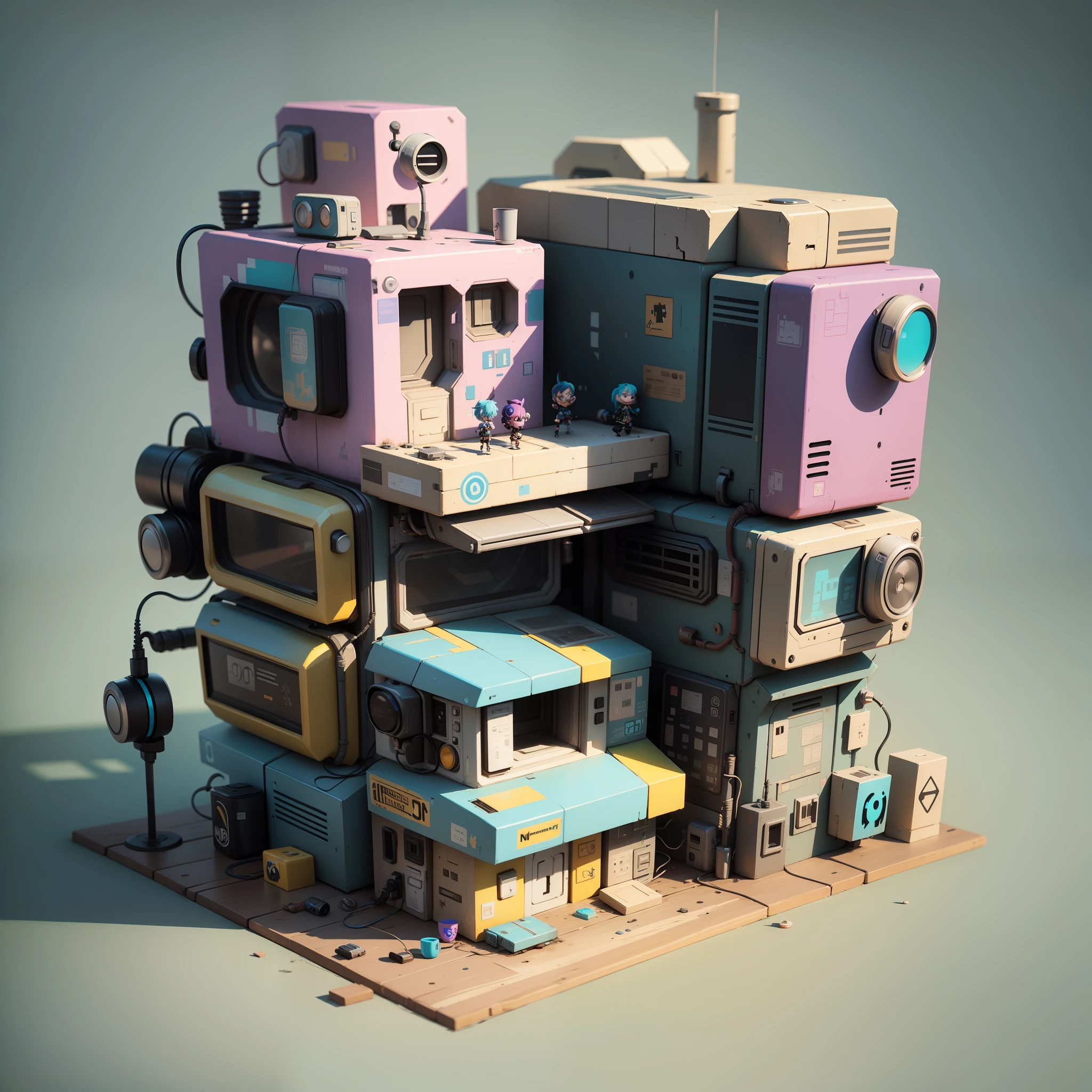 masterpiece,best quality, toon, pixar style, simple design, mini sence, Artist, 3D nintendo style with lost cyberpunk, 1teapoy, --auto --s2