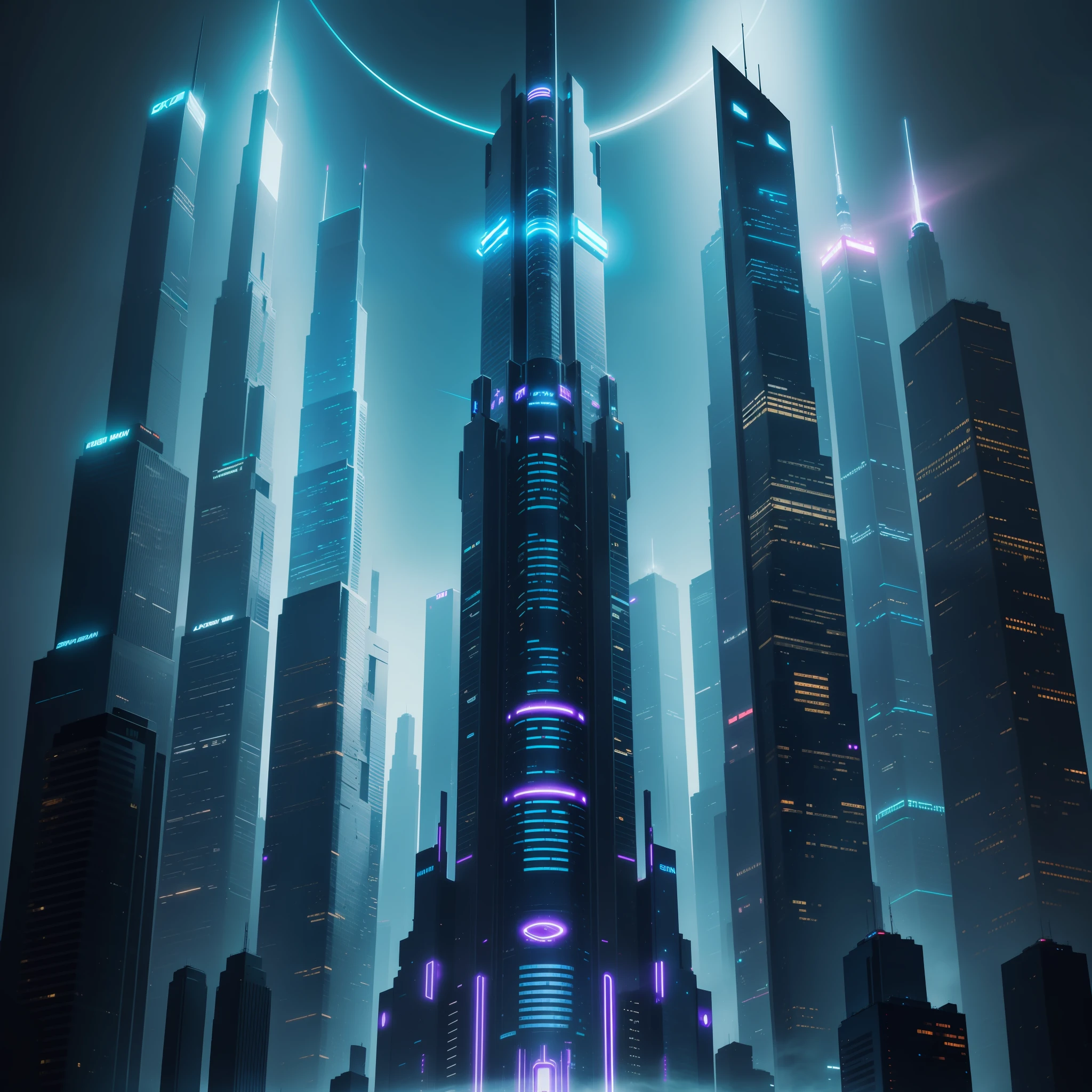 skyscrapers night view neon futuristic world top quality masterpiece ultra high definition sci-fi