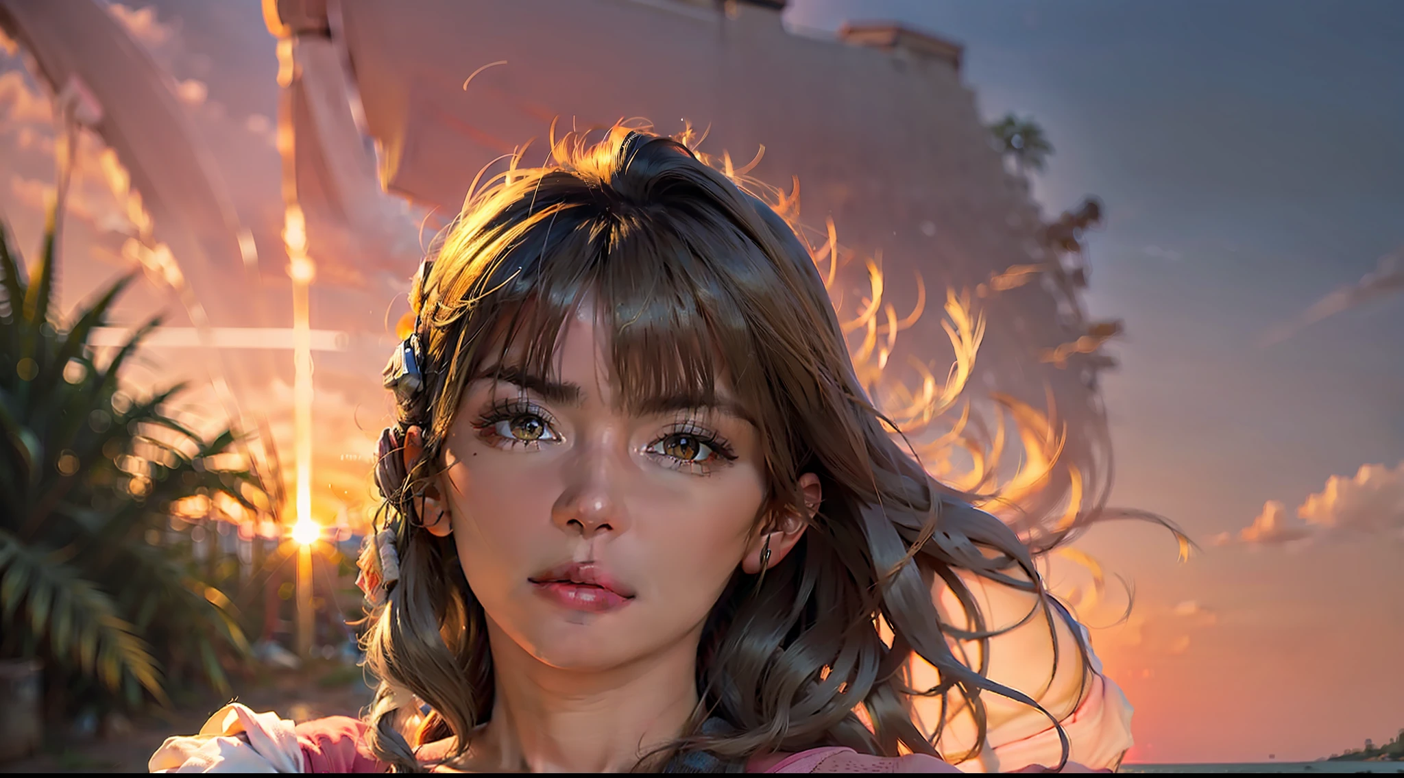 Woman illuminated by the setting sun