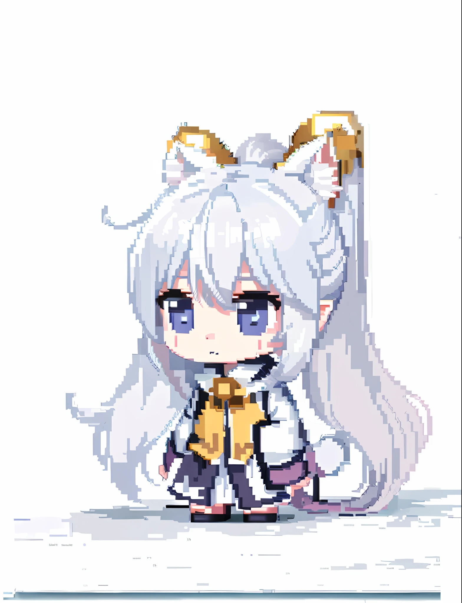 (Faint smile, best quality) a close-up of pixel art Long-Haired Girl, Maple Story Style, Visual Novel Elf, Silver Hair (Ponytail), Chibi, White ( Cat) Girl, Maple Island Mouse, Silver Girl, Pale Young Ghost Girl, Girl Silver Hair, Chibi Girl,