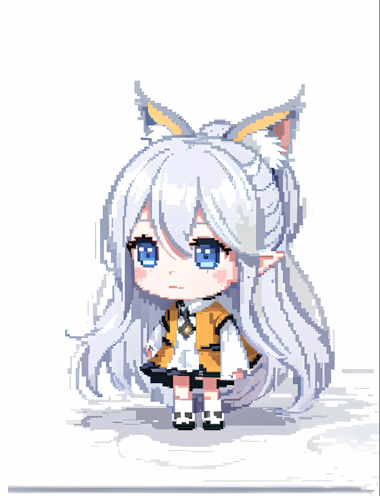 (Faint smile, best quality) a close-up of pixel art Long-Haired Girl, Maple Story Style, Visual Novel Elf, Silver Hair (Ponytail), Chibi, White ( Cat) Girl, Maple Island Mouse, Silver Girl, Pale Young Ghost Girl, Girl Silver Hair, Chibi Girl,