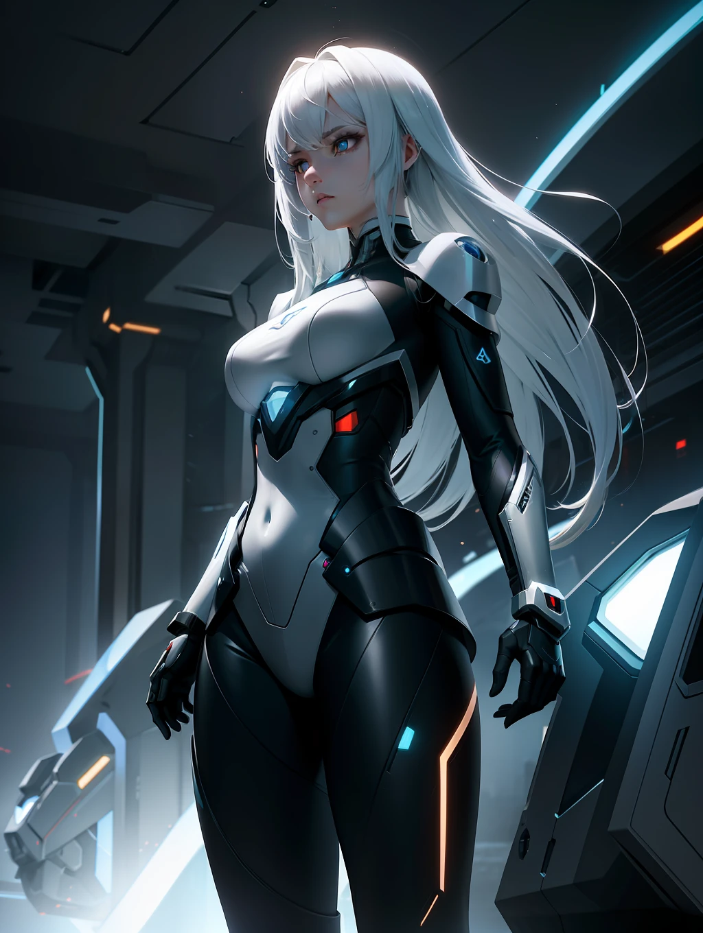 Embark on a thrilling journey into a futuristic battlefield, where a beautiful girl dons a striking robotic suit that blends grace and power seamlessly. In this high-octane scene, you'll craft an image that captivates the imagination with its cutting-edge technology and fierce elegance