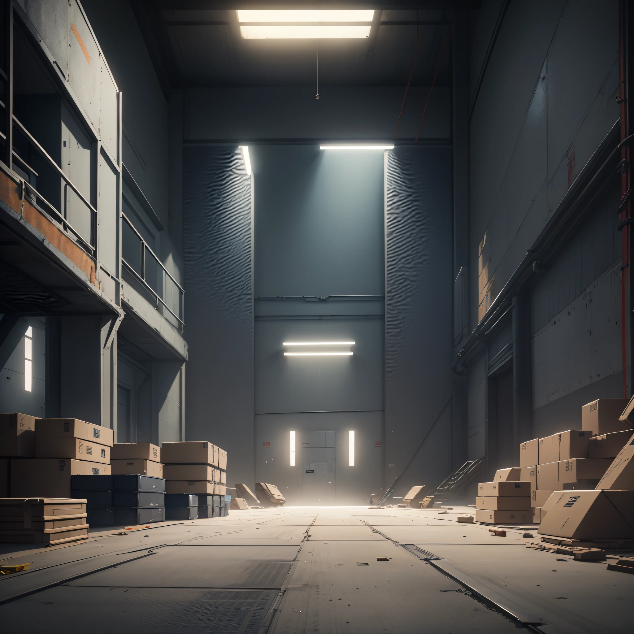 Inside the factory has boxes, factory background, interior lights, no sunlight [[1]], Overwatch building, [[empty factory]] background, interior background art, dark hangar background, weapon shop interior, random background scene, background art, secret shady lab, Overwatch design, EVA Unit-00 in the back, mirror edge art style, --s1 --auto