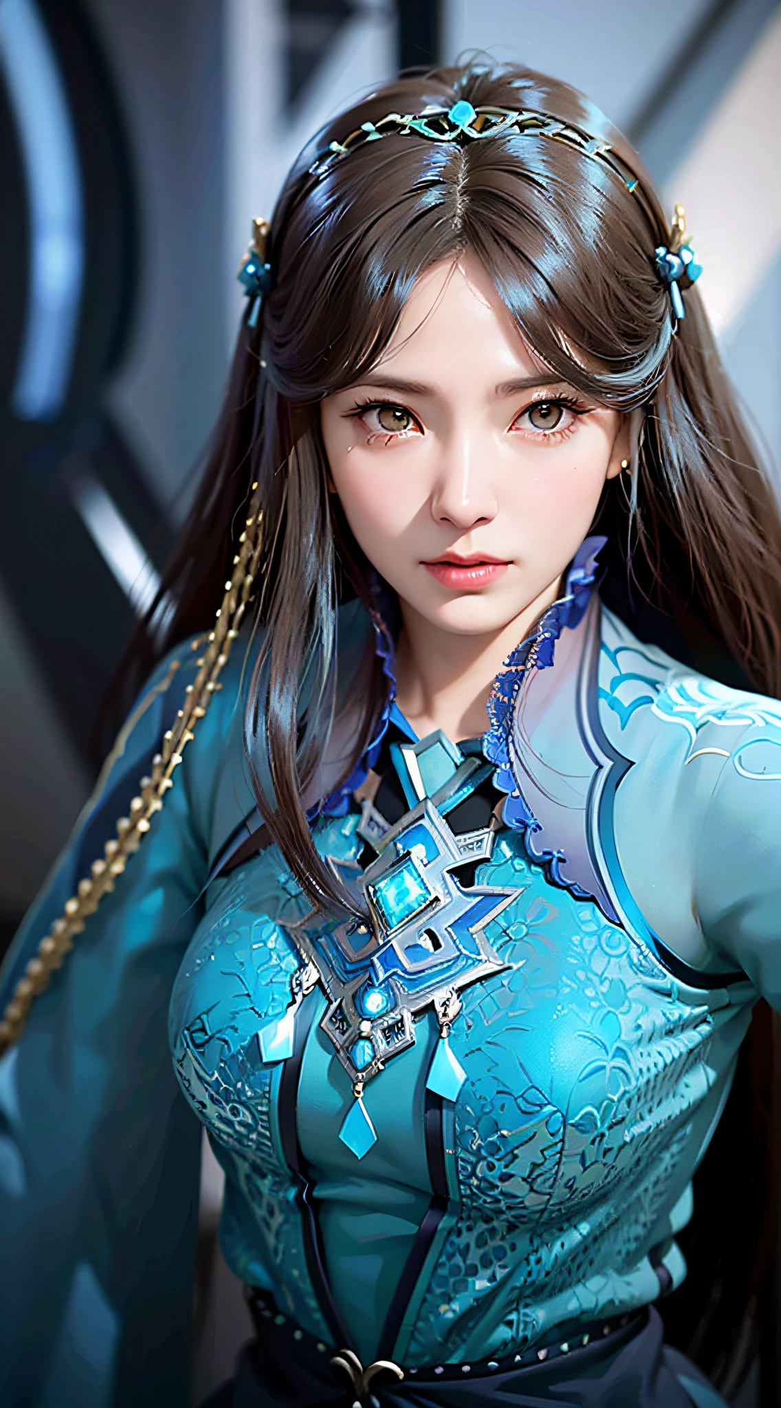 a close up of a woman with long hair wearing a blue dress, game cg, artgerm ; 3d unreal engine, stunning character art, 2. 5 d cgi anime fantasy artwork, hyperdetailed fantasy character, inspired by Li Mei-shu, epic exquisite character art, smooth anime cg art, beautiful character painting, beautiful digital artwork