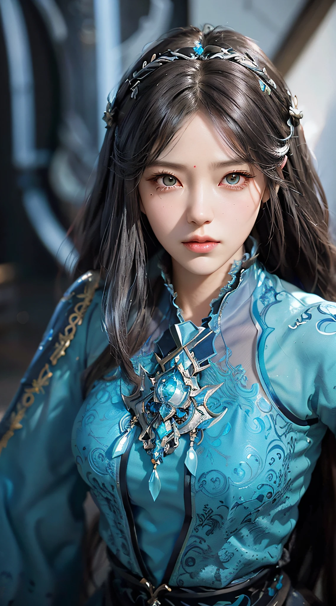a close up of a woman with long hair wearing a blue dress, game cg, artgerm ; 3d unreal engine, stunning character art, 2. 5 d cgi anime fantasy artwork, hyperdetailed fantasy character, inspired by Li Mei-shu, epic exquisite character art, smooth anime cg art, beautiful character painting, beautiful digital artwork