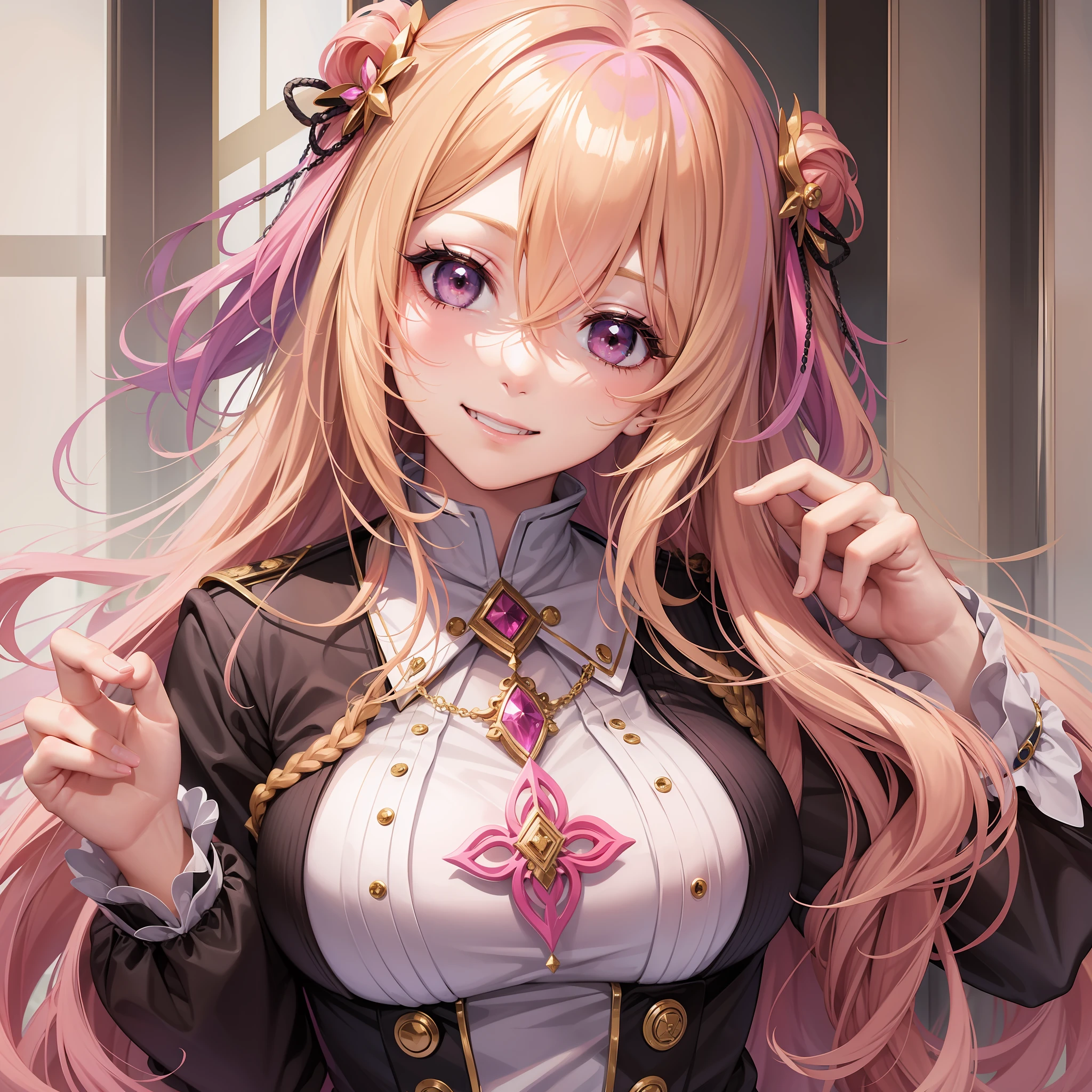 harem girl school smile top quality masterpiece uniform blonde pink hair multiple people