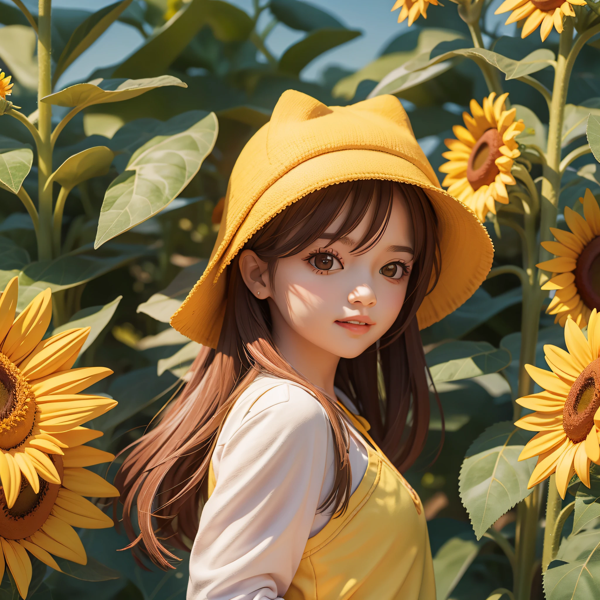 Cute girl, highest quality, sunflower