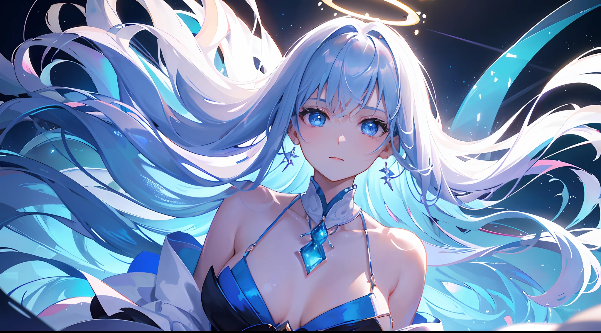 Masterpiece, Superb Illustration, Saxophone Blue, Platinum Earrings, Platinum Necklace, White Dress, 1girl, Cute, (Dynamic Light: 1.2), Cinematic Light, Delicate Facial Features, Detailed Eyes, Sharp Pupils, Realistic Pupils, Depth of Field, Background Bokeh, Clear Focus, (Ultra Detailed, Halo, Glow: 1.4), Many Small Gems, 8K, Masterpiece, Best Quality, Movie Stills, 1Girl, Floating in the Sky, Interlaced Clouds, Clouds, (Close-up: 1.1), bright, happy, funny, soft lighting, (Bauhaus, shapes, lines, abstraction: 1.1) official art, Unity 8k wallpaper, ultra detail, beautiful and beautiful, masterpiece, best quality, (dynamic angle: 1.4), romantic depth of field exotic_dance, PerfectNwsjMajic, (masterpiece, top quality, best quality, official art, beauty and aesthetics: 1.2), extreme detail, colorful, highest detail