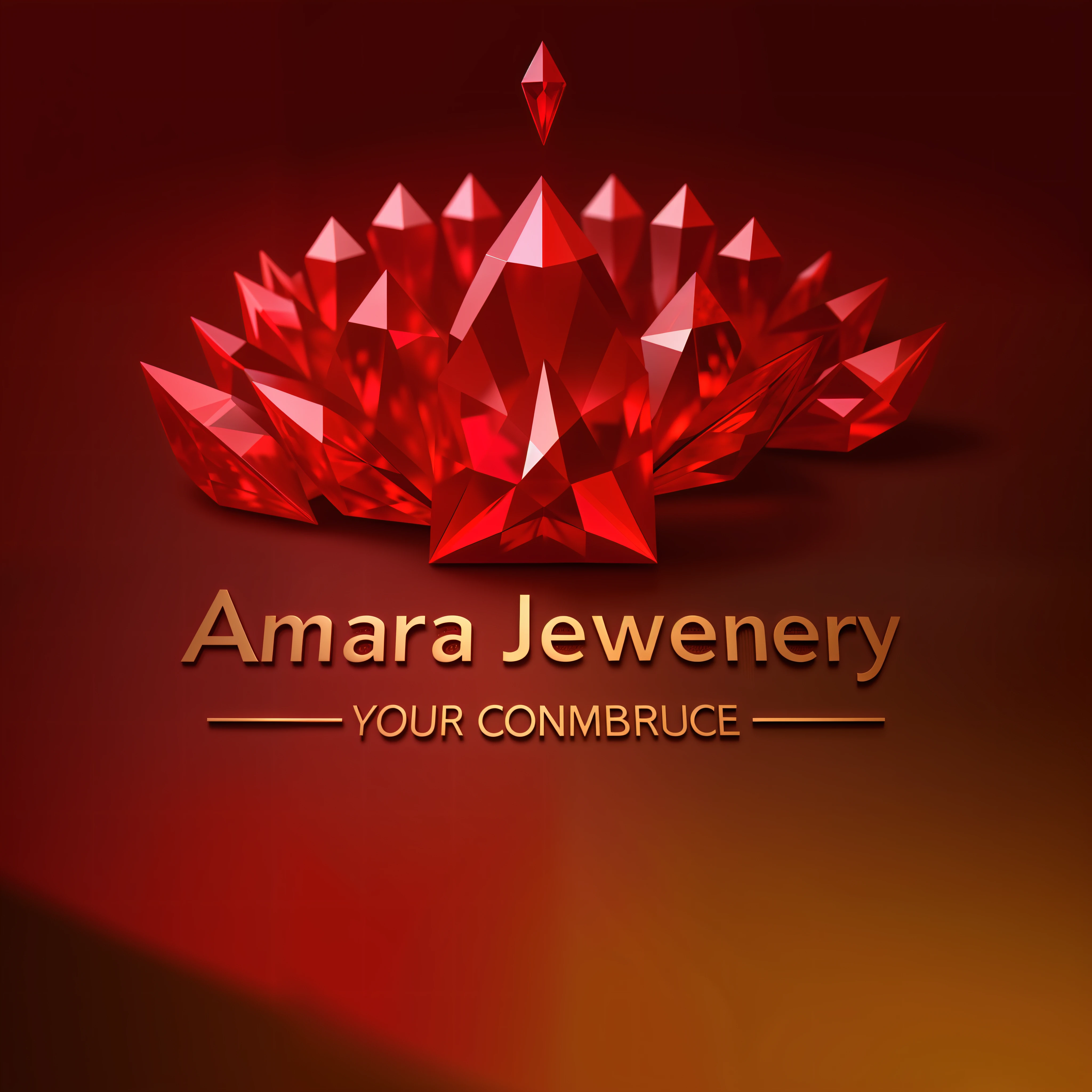 3D words among lots of diamonds and ruby, (Text=Amara Jewellery, YOUR CONFIDENCE)
