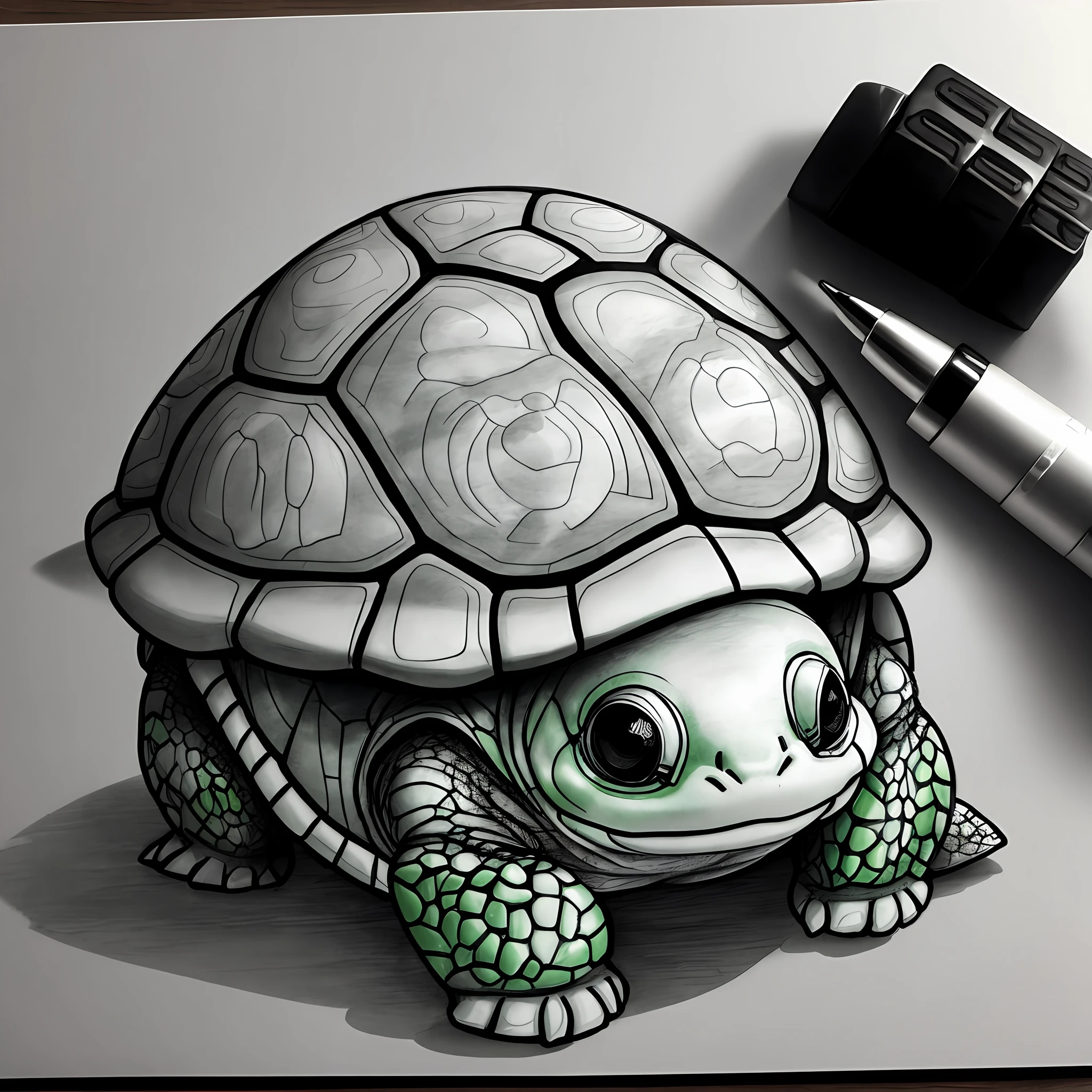 Blind box, little turtle, scan, black and white, sketch, light and shadow, projection, cute --auto --s2