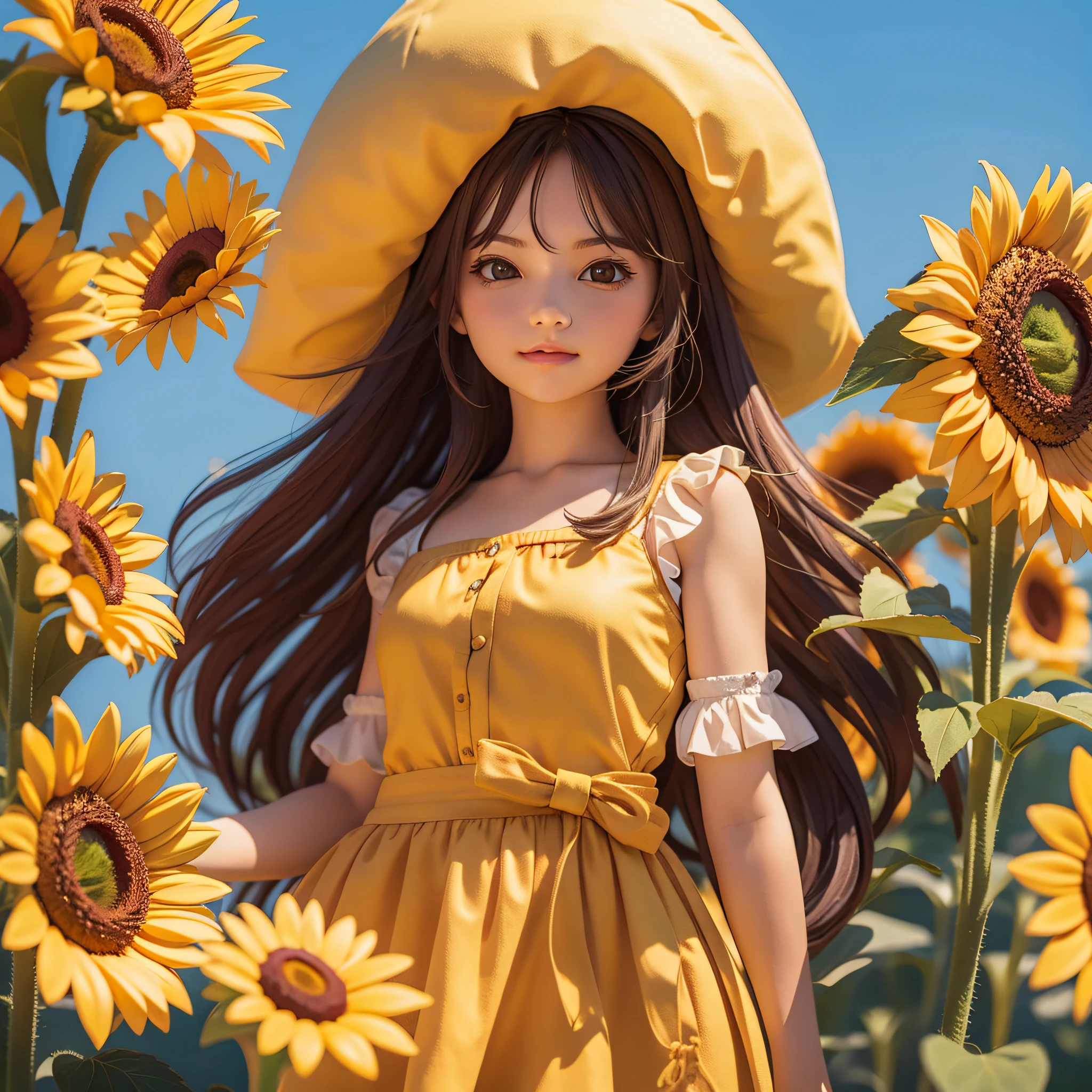 Cute girl, highest quality, sunflower