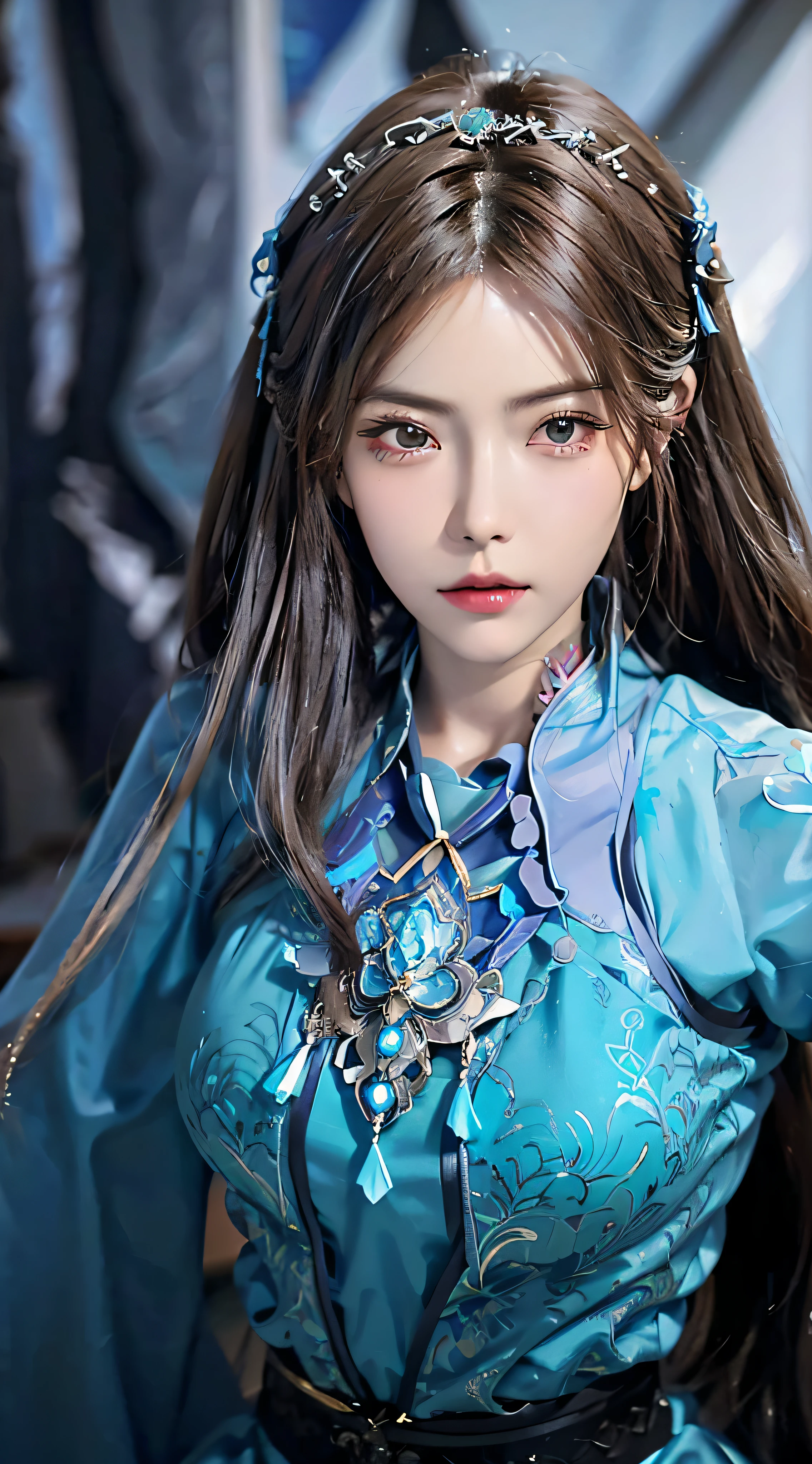 a close up of a woman with long hair wearing a blue dress, game cg, artgerm ; 3d unreal engine, stunning character art, 2. 5 d cgi anime fantasy artwork, hyperdetailed fantasy character, inspired by Li Mei-shu, epic exquisite character art, smooth anime cg art, beautiful character painting, beautiful digital artwork