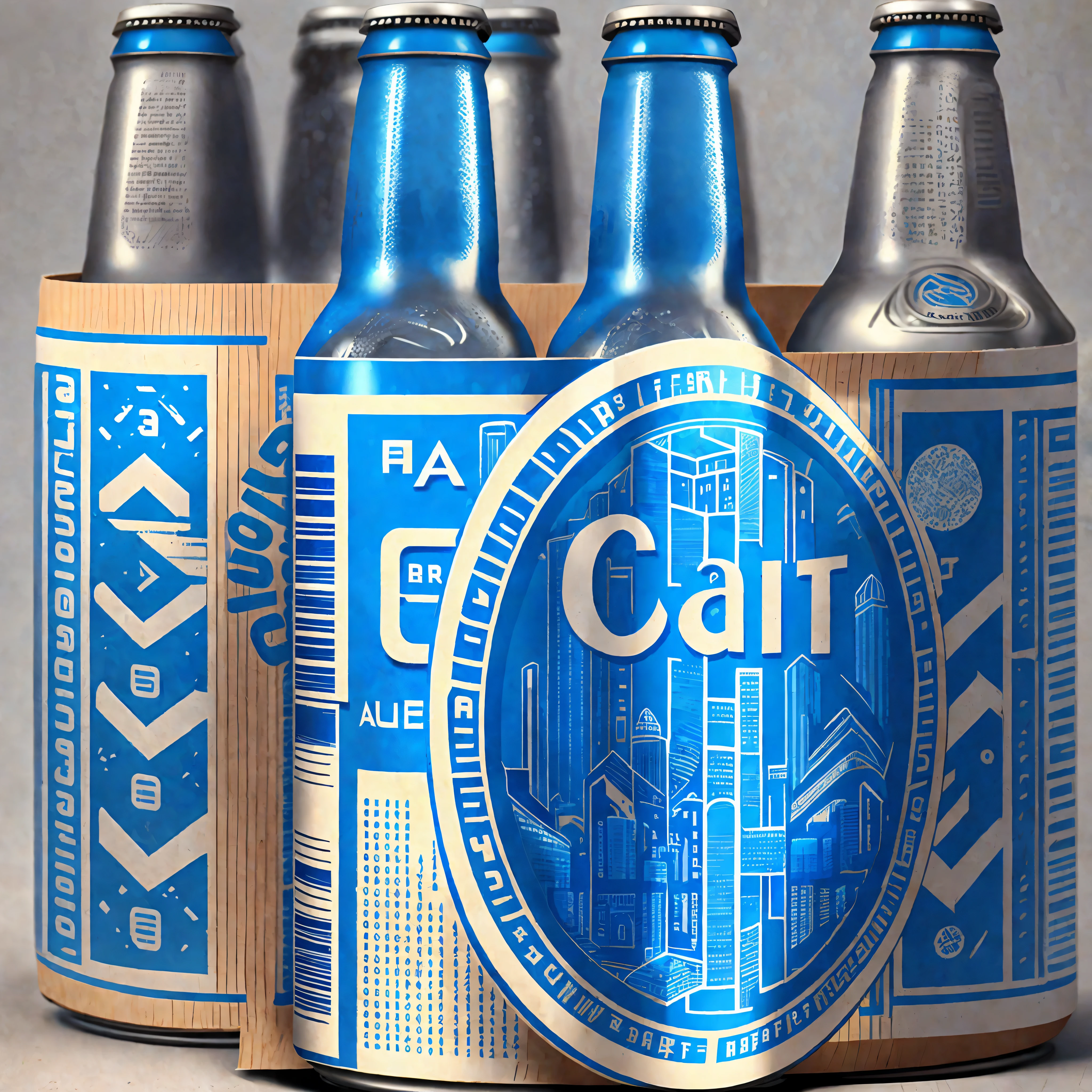 A can of craft beer, blue, 1 liter pack, with city logo --auto --s2