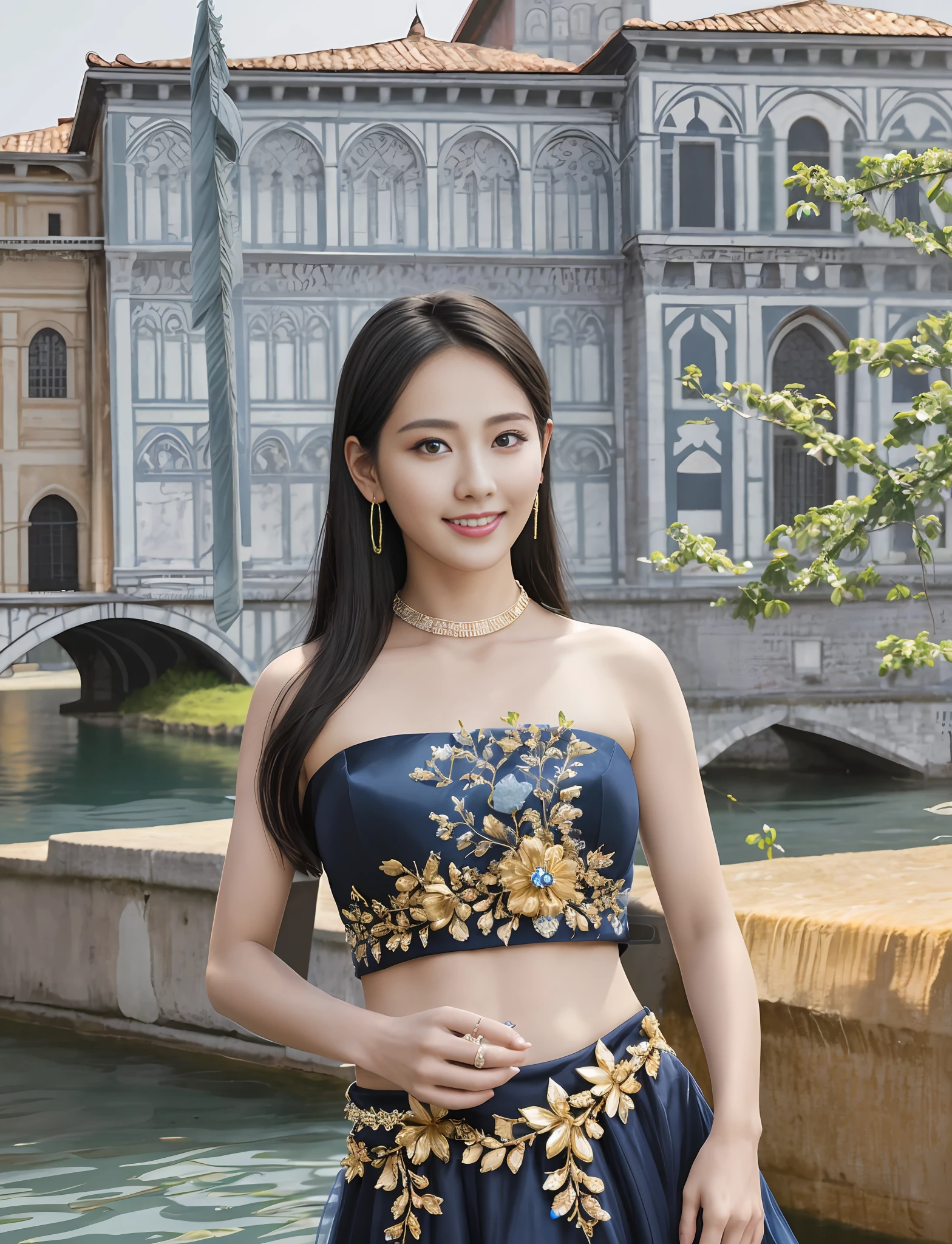 night,(dark blue theme,),in summer,(nature:1.9),1girl,on a street of 2020s Florence,full body,black hair,very long hair,grin,navel,crowd,(Florence Cathedral background),dynamic angle,dynamic pose,outdoors,Italian Venice style architecture,High color saturation,Color saturation,(jewelry:1.9),putting on jewelry, Warm light,Warm light,
ray tracing,cinematic lighting,(raw photo:1.2), (photorealistic:1.4), absurdres, incredibly absurdres, huge filesize , ultra-detailed, highres, extremely detailed,best quality ,masterpiece, illustration, an extremely delicate and beautiful, extremely detailed ,CG ,unity ,8k wallpaper, Amazing, finely detail, masterpiece,best quality, pureerosface_v1,ulzzang-6500-v1.1,