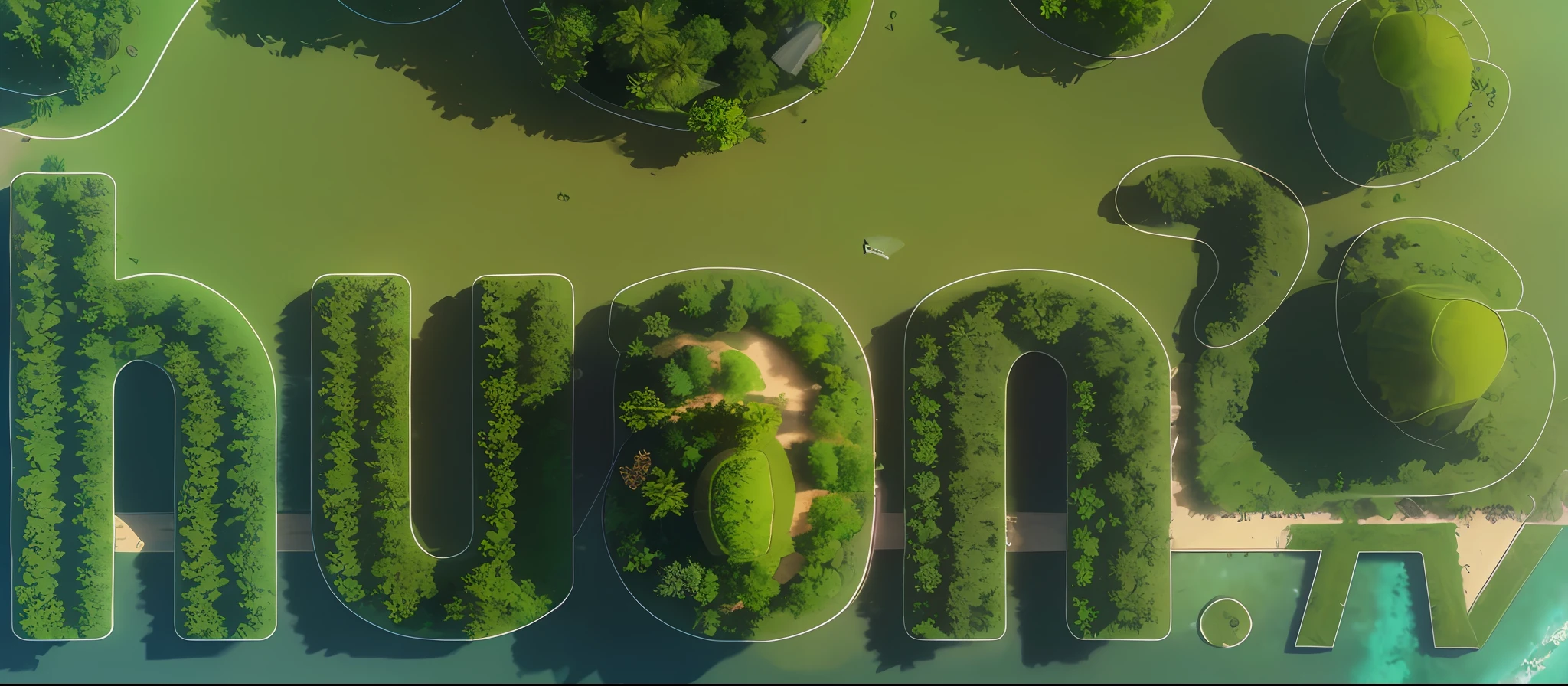 (Masterpiece), (Best Quality), (Ultra Detailed), Island, Lush Vegetation, Aerial View, From Above, (Shallow Depth of Field: 1.5), Unreal Engine Rendering, Deep, Clear, HD