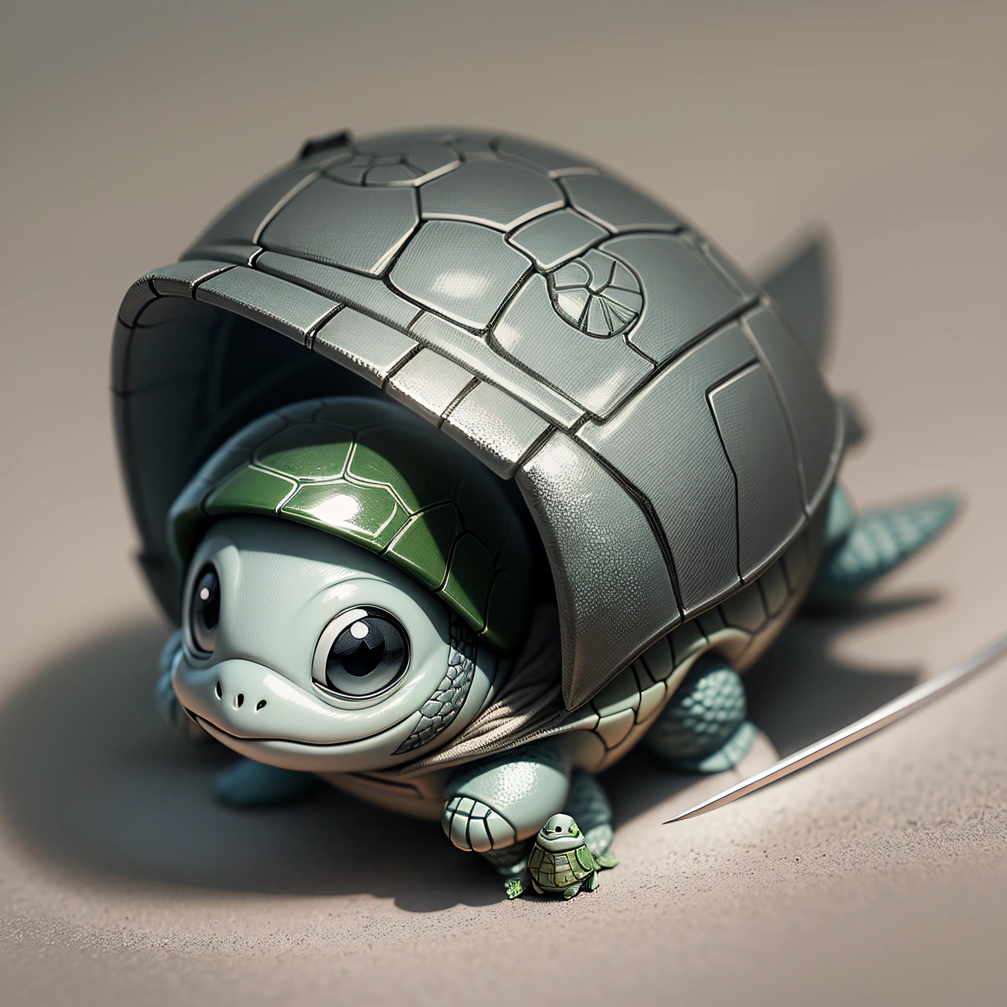 Blind box, little turtle with double sword, scan, black and white, sketch, light and shadow, projection, cute --auto --s2
