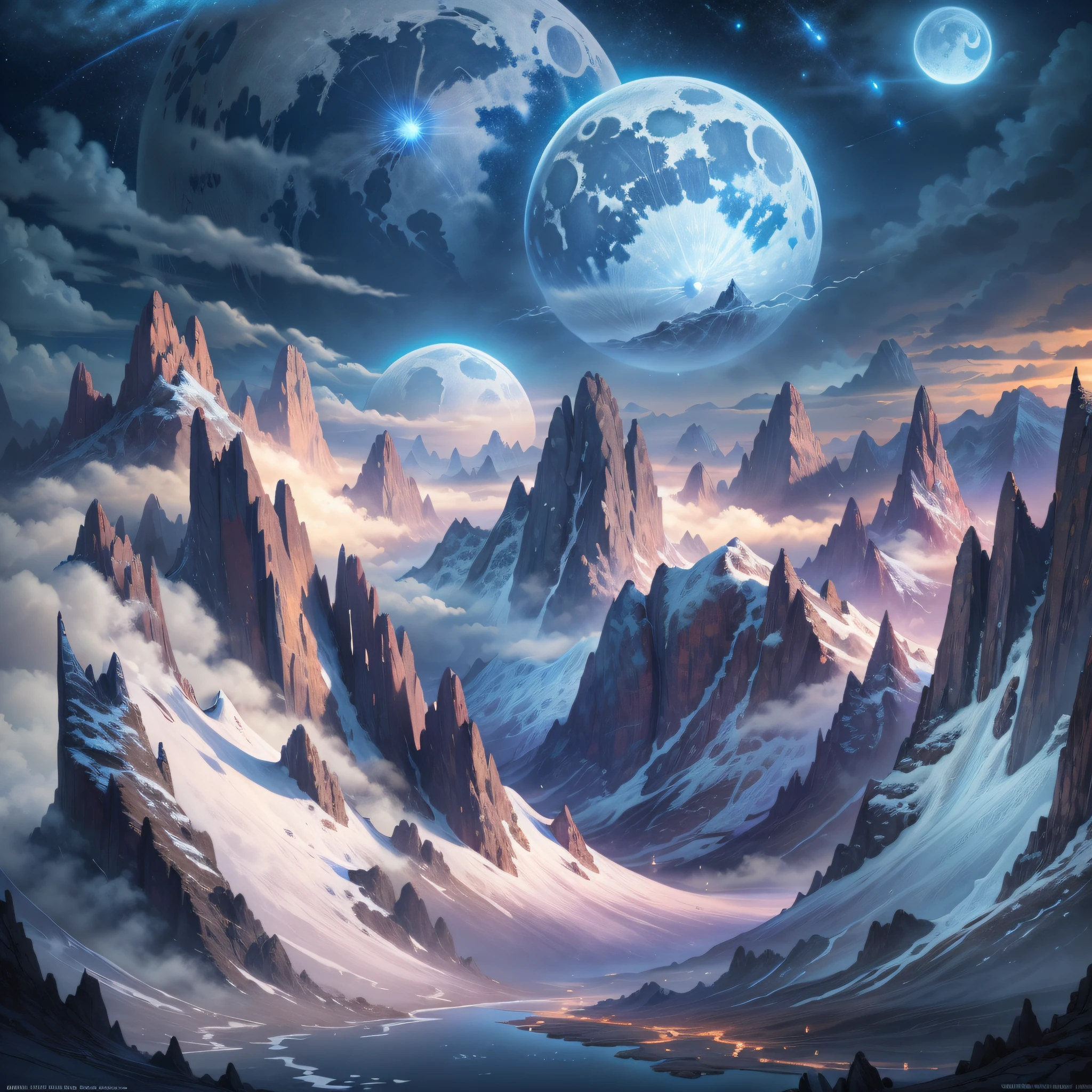 mountains and a lake with a moon in the sky, 4k highly detailed digital art, 4 k hd wallpaper very detailed, impressive fantasy landscape, sci-fi fantasy desktop wallpaper, unreal engine 4k wallpaper, 4k detailed digital art, sci-fi fantasy wallpaper, epic dreamlike fantasy landscape, 4k hd matte digital painting, 8k stunning artwork