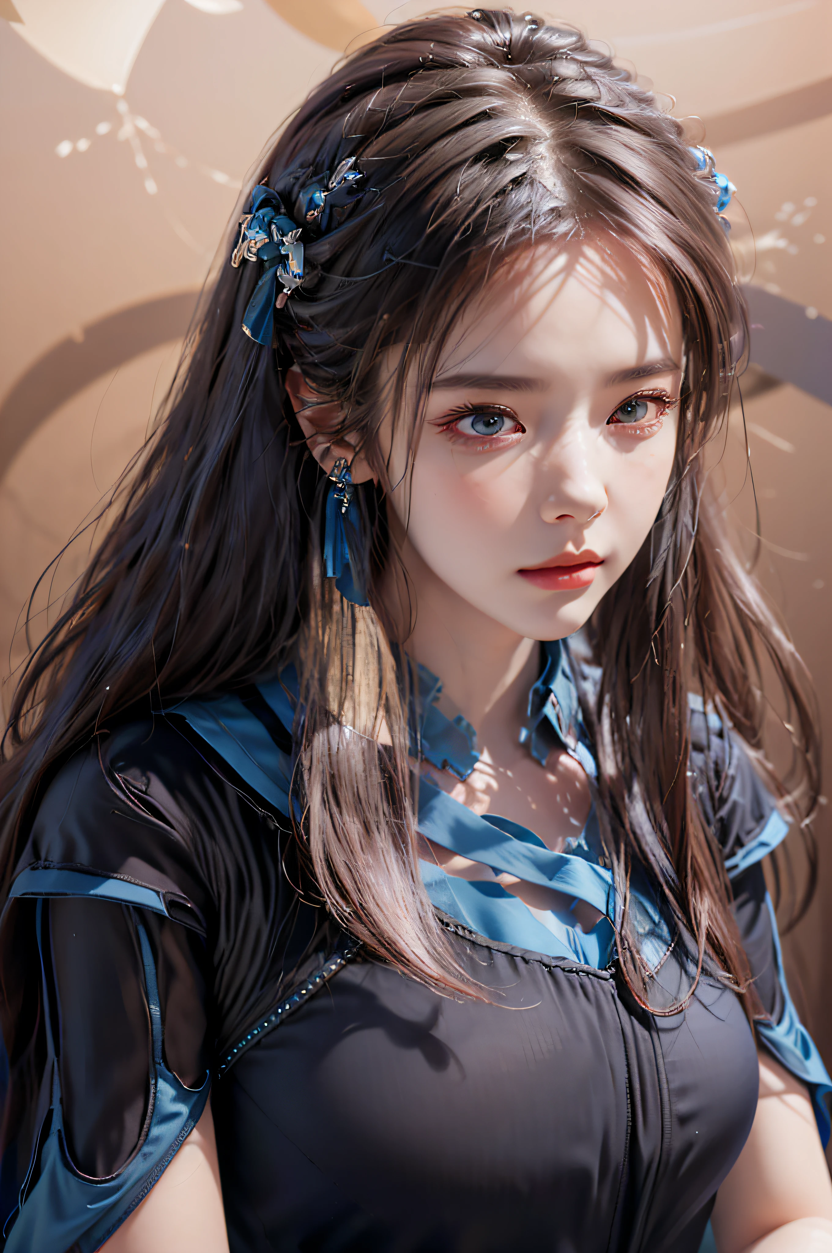 a close up of a woman with long hair wearing a blue dress, game cg, artgerm ; 3d unreal engine, stunning character art, 2. 5 d cgi anime fantasy artwork, hyperdetailed fantasy character, inspired by Li Mei-shu, epic exquisite character art, smooth anime cg art, beautiful character painting, beautiful digital artwork