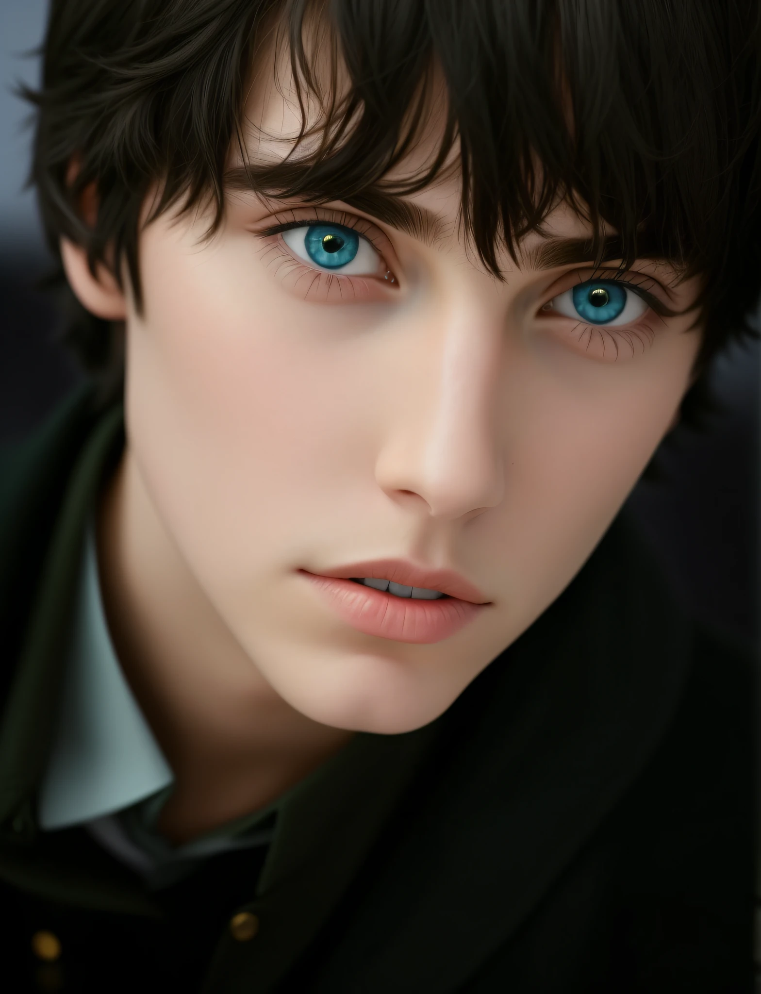 There was a young man in a Slytherin house uniform and blue eyes, blue eyes!!, his frank blue eyes, blue eyes, blue eyes!!, light blue eyes! , perfect blue eyes, pale fair skin!, blue-eyed people, blue eyes!, bright blue eyes, clear blue eyes, cold blue eyes, light blue eyes, blue eyes, emaciated, facing the camera