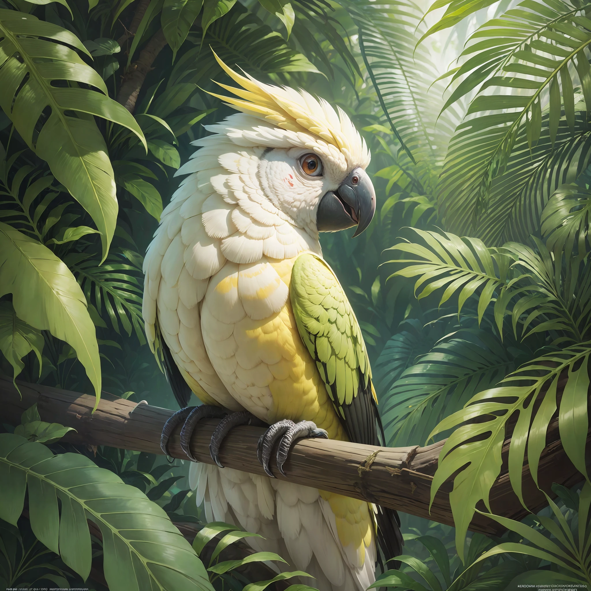 award-winning ultra realistic photographer, jungle with citron cockatoo and palm trees, highly detailed digital painting, citron cockatoo, citron cockatoo, highly detailed digital painting, 8K highly detailed art, highly detailed digital art, photorealistic printing, beautiful digital art, ultra realistic 3D illustration, ultra realistic illustration, 8k photography, nikon, canon 2.8, highly detailed 4K painting, tropical birds, realistic illustration,  surrealism, dreams,