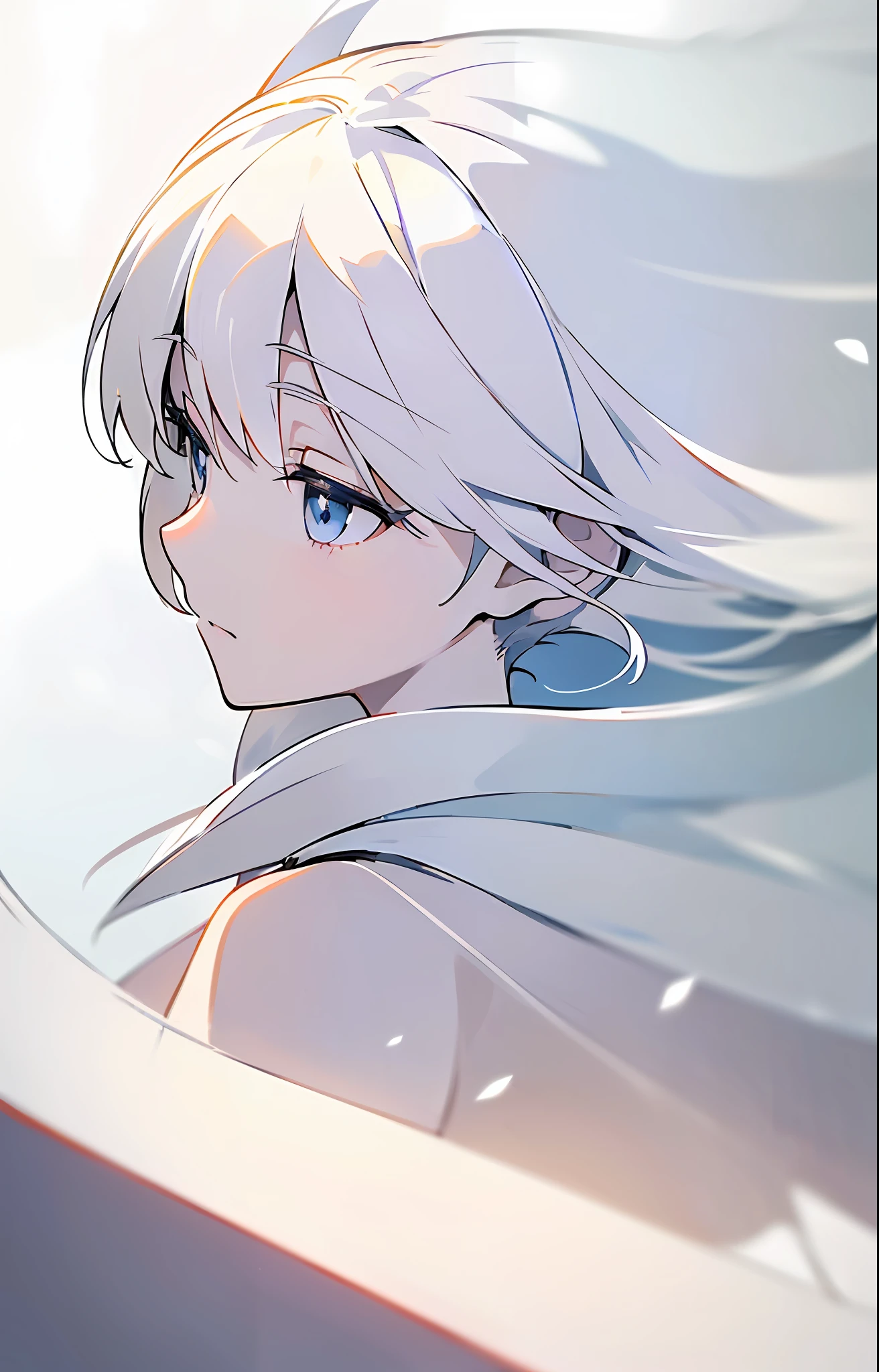 (JK White-haired Girl: 1.2, Minimalist: 1.1, Japanese Anime, Masterpiece, Delicate: 1.2, High Detail, Light and Shadow, Shadow, Fine Dust in Floating, Monochrome Background: 0.75)