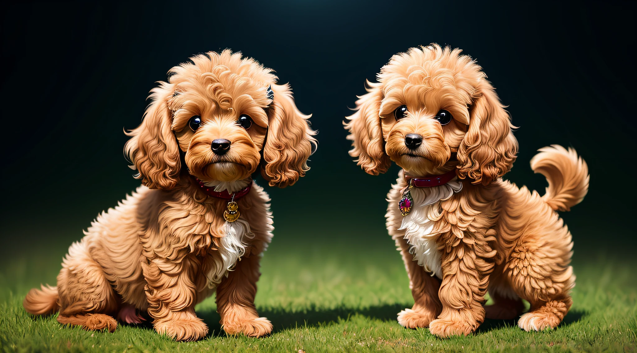 Very cute cavoodlepup illustration, 8k resolution, high resolution, super detailed, clear focus on brown poodle and very detailed character design. The use of rim lights, soft lights and sun flares should add depth and mood to the image. A fluffy, foggy, light gold floral background with a subtle mist effect is ideal, adding a touch of mystery to the illustration. Vibrant The colors should be used to bring the puppy to life, emphasizing the puppy's fluff and character.