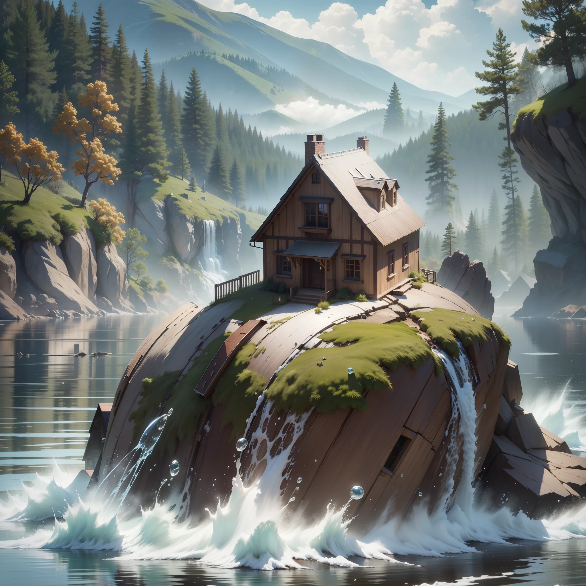 (8k, RAW photo, best quality, masterpiece: 1.2), ultra detailed, official art, photo-realistic: 1.37, house on the hill, a house grain of film, action pose