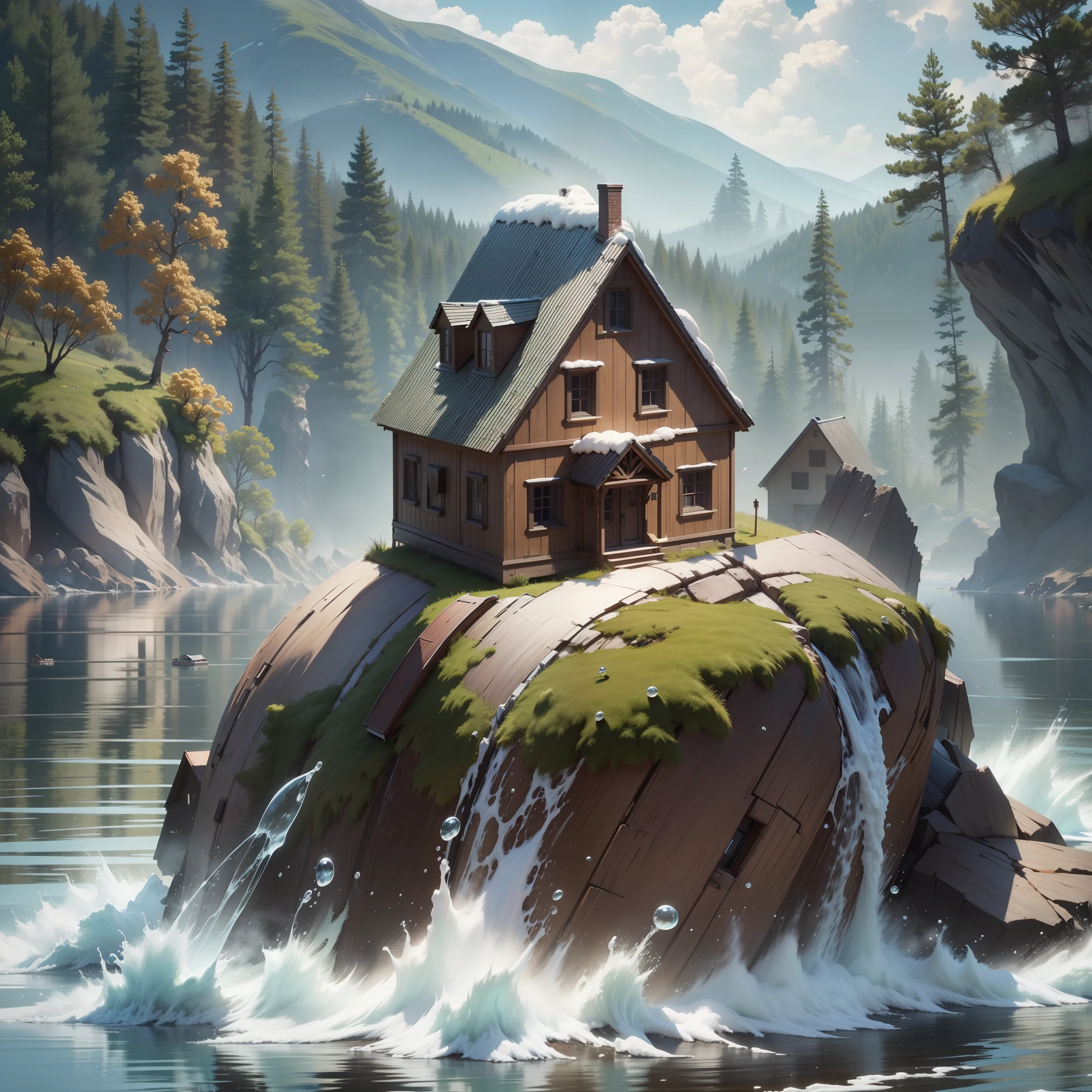 (8k, RAW photo, best quality, masterpiece: 1.2), ultra detailed, official art, photo-realistic: 1.37, house on the hill, a house grain of film, action pose