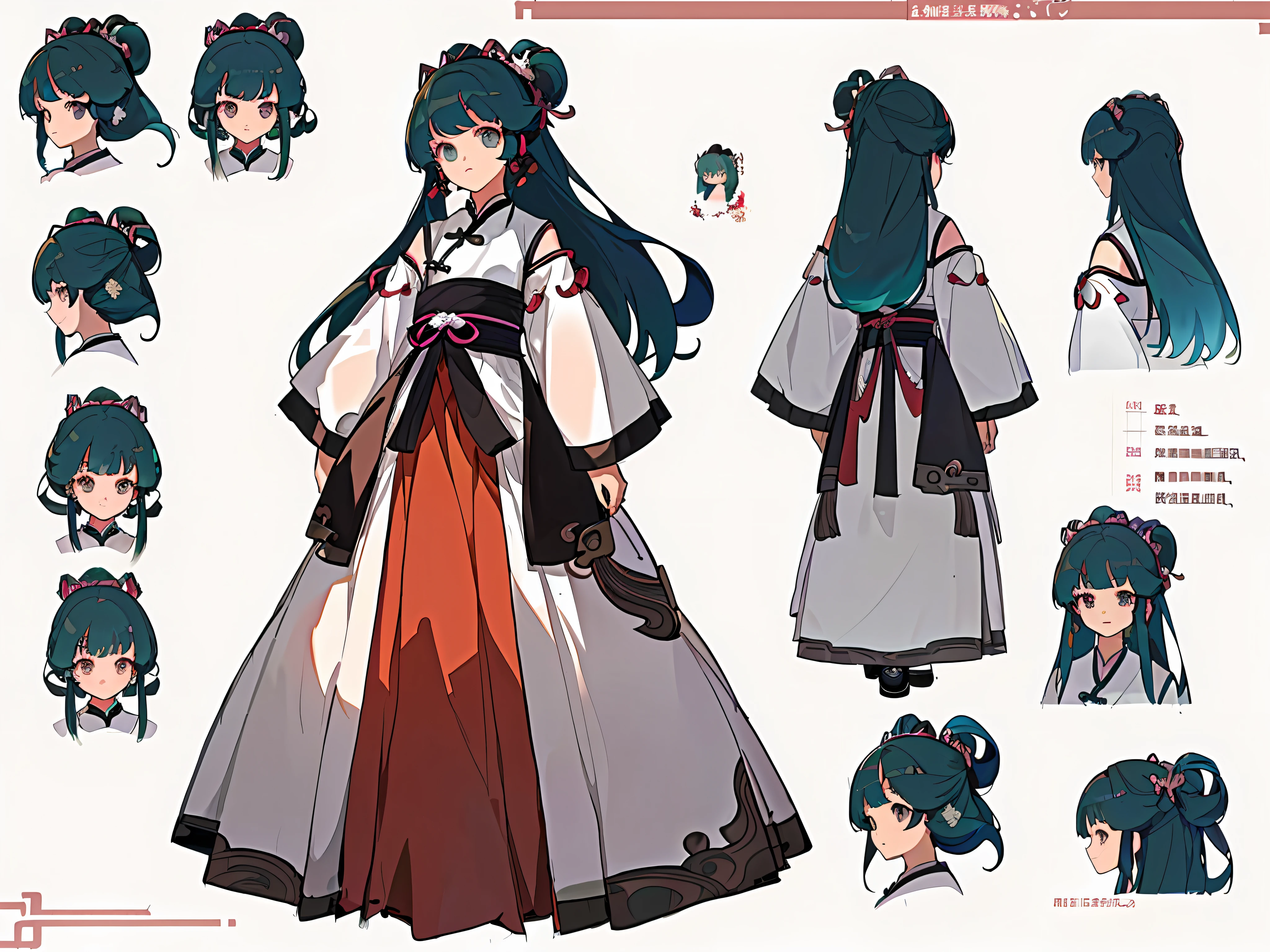 ((masterpiece)),(((best quality))),(character design sheet, same character, front, side, back), illustration, 1 girl, (Hatsune miku), hair color, hairpin, bangs, hairstyle fax, eyes, environment Scene change, hairstyle fax, pose Zitai, female, ancient Chinese princess, charturnbetalora, (simple background, white background: 1.3)