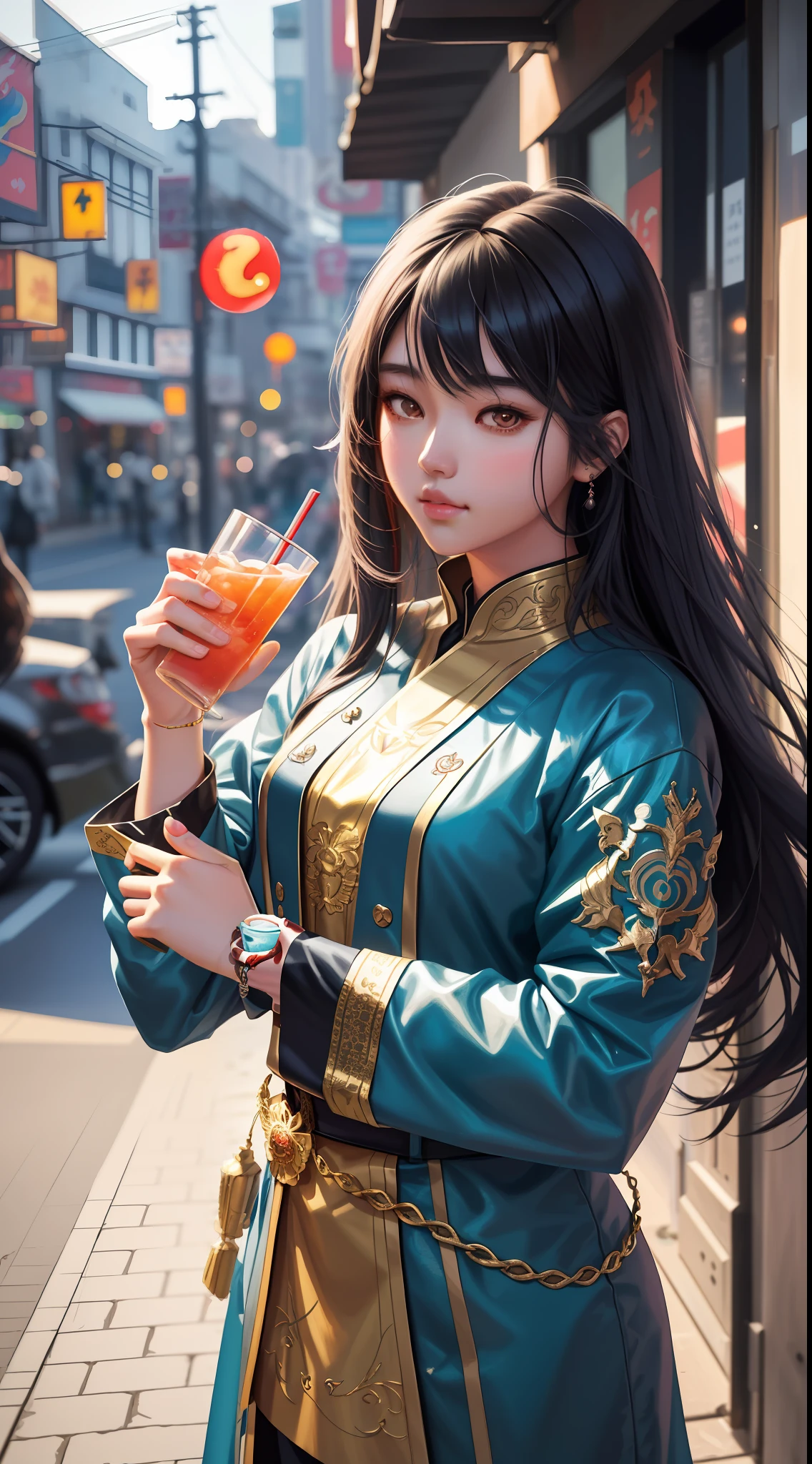affe asian woman with long hair holding a drink and a fork, artwork in the style of guweiz, trending on cgstation, beautiful anime girl, attractive anime girl, kawaii realistic portrait, realistic young anime girl, realistic anime 3 d style, guweiz, anime girl in real life, pretty anime girl, cute anime girl, realistic anime artstyle