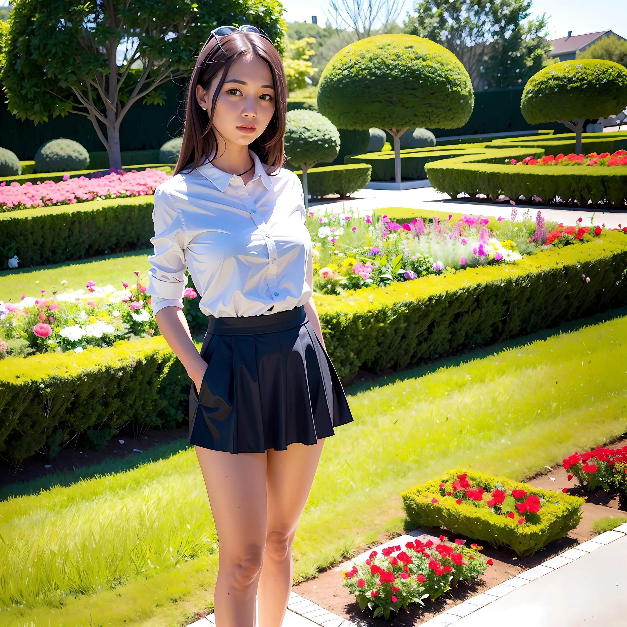 Woman Miniskirt Flower Garden Evening