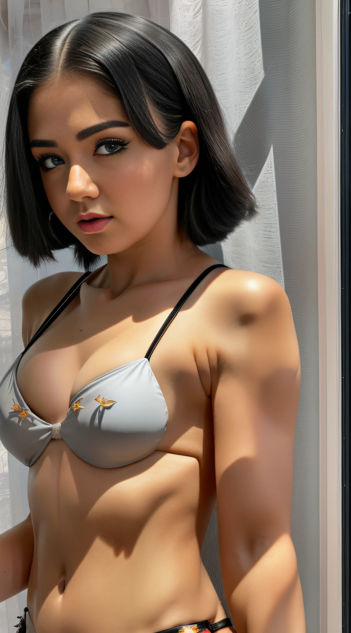 (masterpiece), best quality, an extremely delicate and beautiful, high contrast, beautiful and terrifying nostalgic photo effect, sad story, [ { Transgender/Transvestite + Beauty Blogger: 1.2} , {transparent + High split swimsuit: 1.2} ], true emotional expression, rich in detail, eye-catching, strong visual impact.