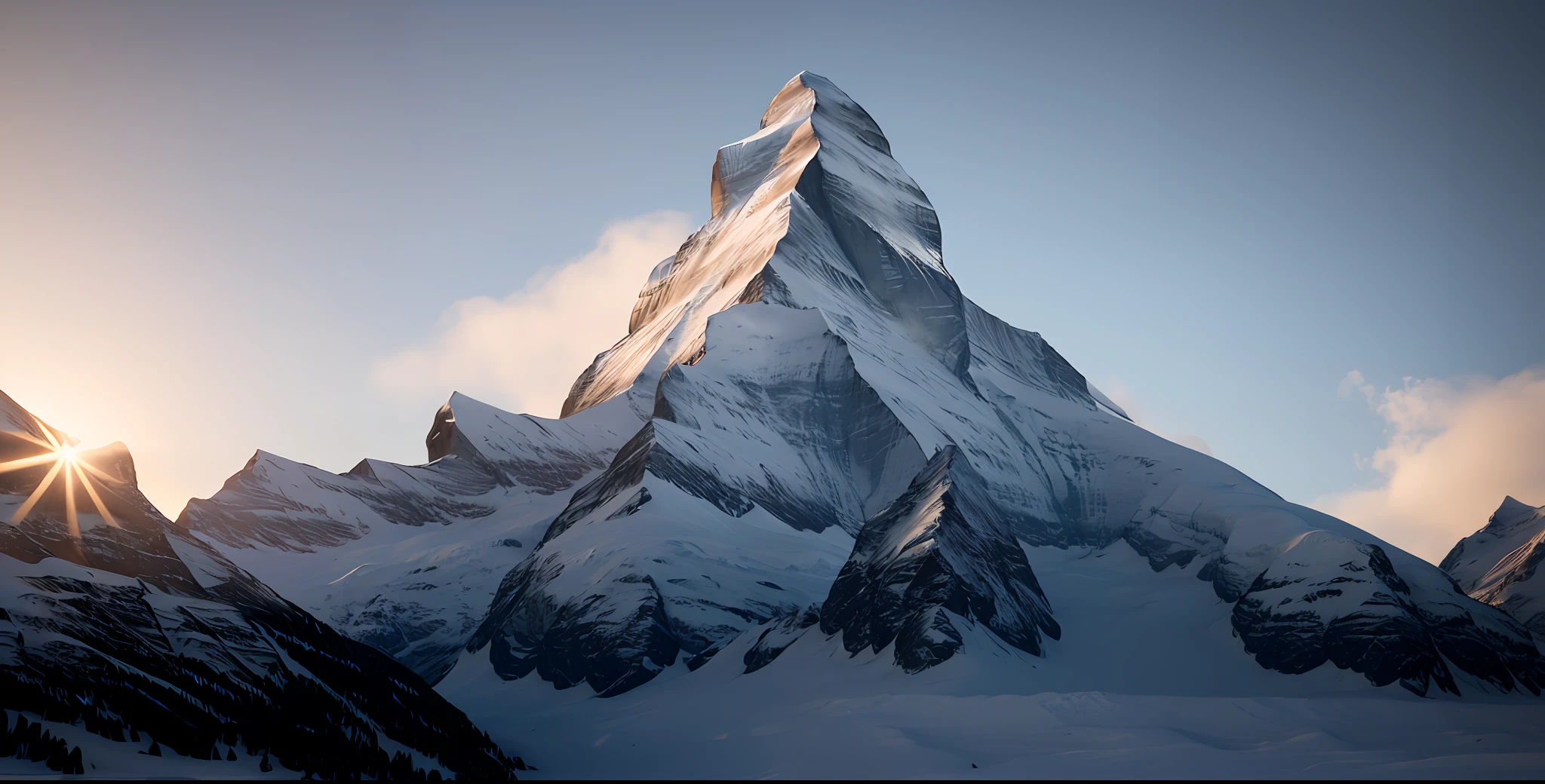 Matterhorn, single mountain, Photorealistic, extremely detailed, trending on artstation, trending on CGsociety, Intricate, High Detail, dramatic, art by midjourney, volumetric lighting