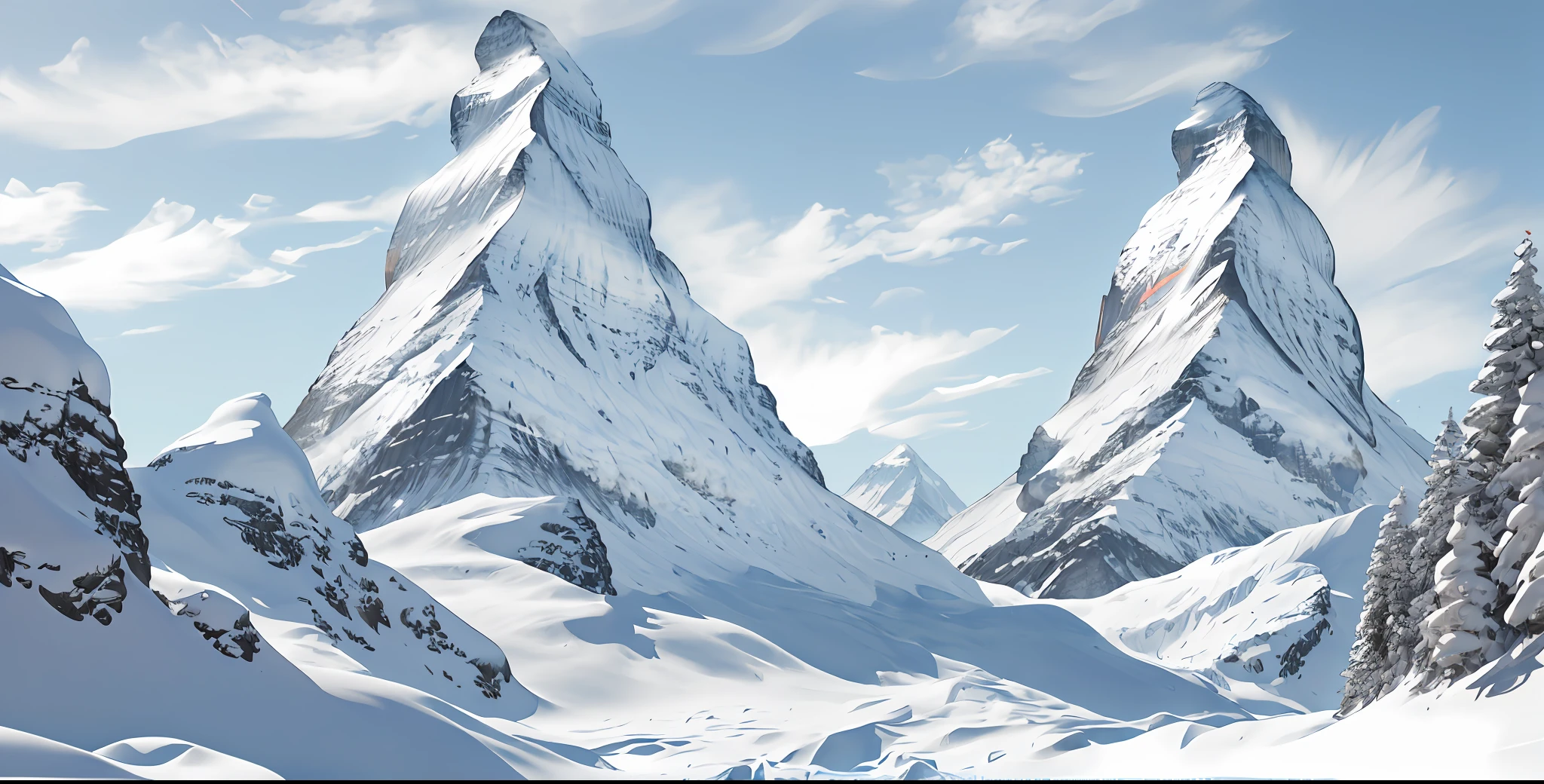 Matterhorn ,Photorealistic,extremely detailed, trending on artstation, trending on CGsociety, Intricate, High Detail, dramatic, art by midjourney, volumetric lighting