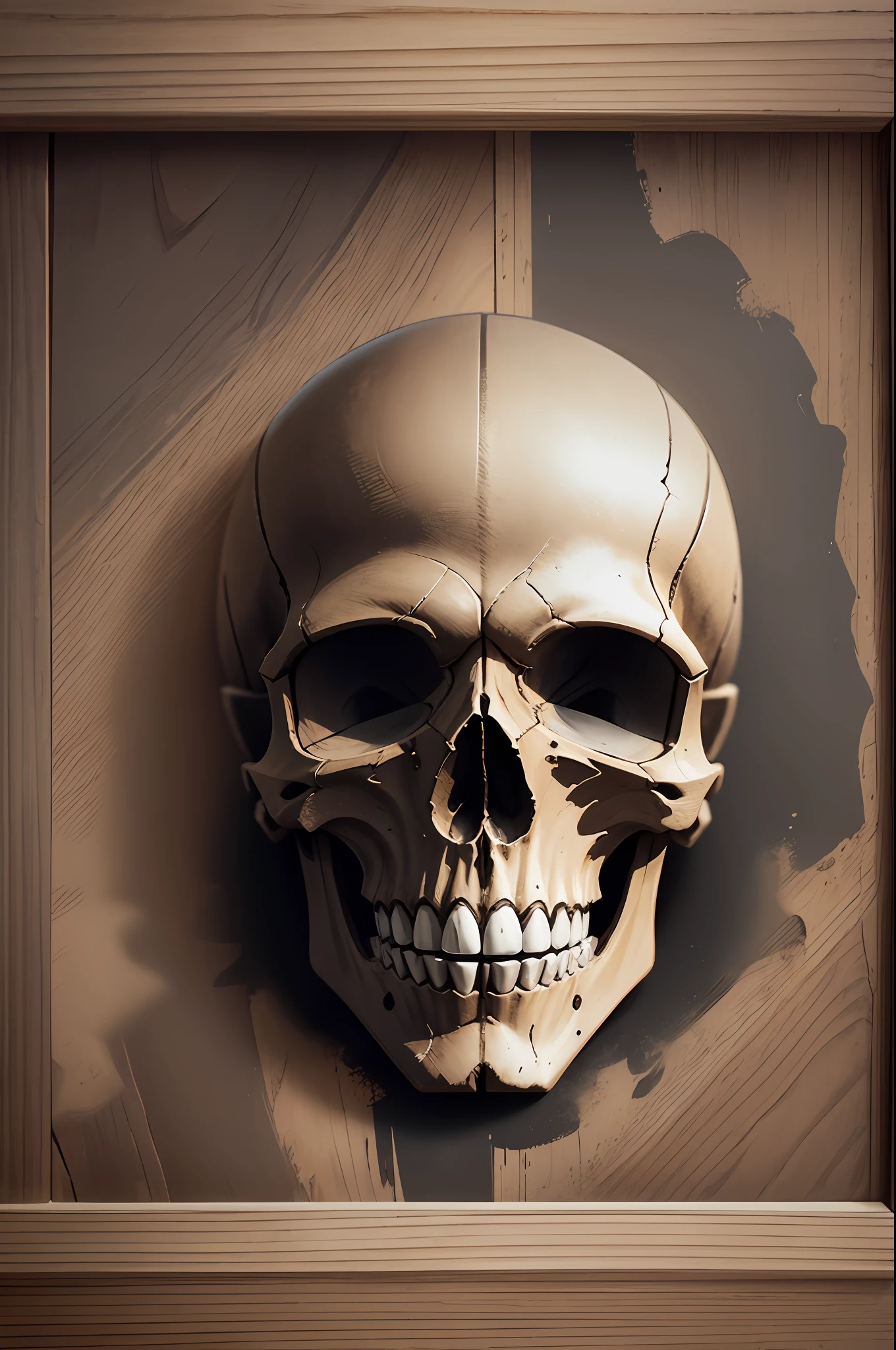 [Masterpiece of a Skull], [a Wooden Skull], inspired by T-shirt design, with quality of [HD], in [2D], with style [Steampunk], masterpiece made with [Natural Colors], captured by Camera [professional], in a total and centralized frame, with maximum detail and a wide view of the masterpiece, with a background [black]. --auto --s2
