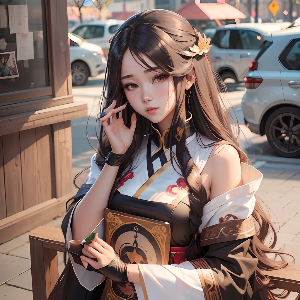 a drawing of a woman with long brown hair, by Lü Ji, ”beautiful anime woman, realistic anime 3 d style, realistic. cheng yi, female anime character, cgsociety 9, anime barbie doll, realistic anime art style, realistic cute girl painting, anime character; full body art, realistic anime artstyle, beautiful anime woman, anime thai girl --auto --s2
