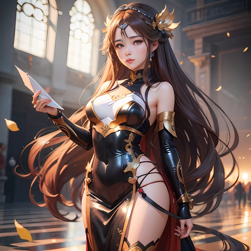 a drawing of a woman with long brown hair, by Lü Ji, ”beautiful anime woman, realistic anime 3 d style, realistic. cheng yi, female anime character, cgsociety 9, anime barbie doll, realistic anime art style, realistic cute girl painting, anime character; full body art, realistic anime artstyle, beautiful anime woman, anime thai girl --auto --s2