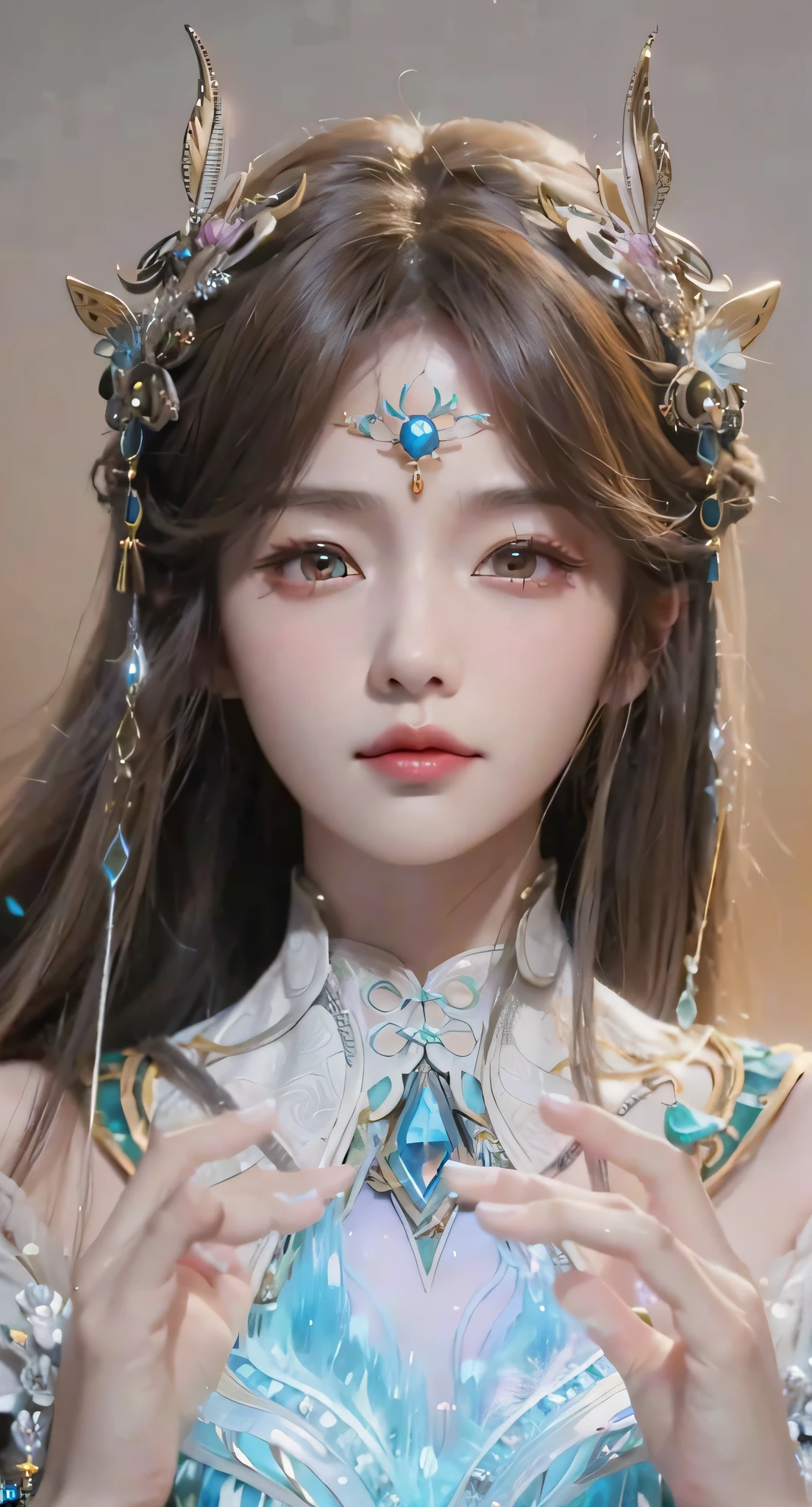 a close up of a woman with a tia on her head, intricate ornate anime cgi style, 4 k detail fantasy, anime cgi, cinematic goddess close shot, inspired by Li Mei-shu, a beautiful fantasy empress, inspired by Lan Ying, smooth anime cg art, close up character, hyperdetailed fantasy character, game cg, ruan jia and artgerm