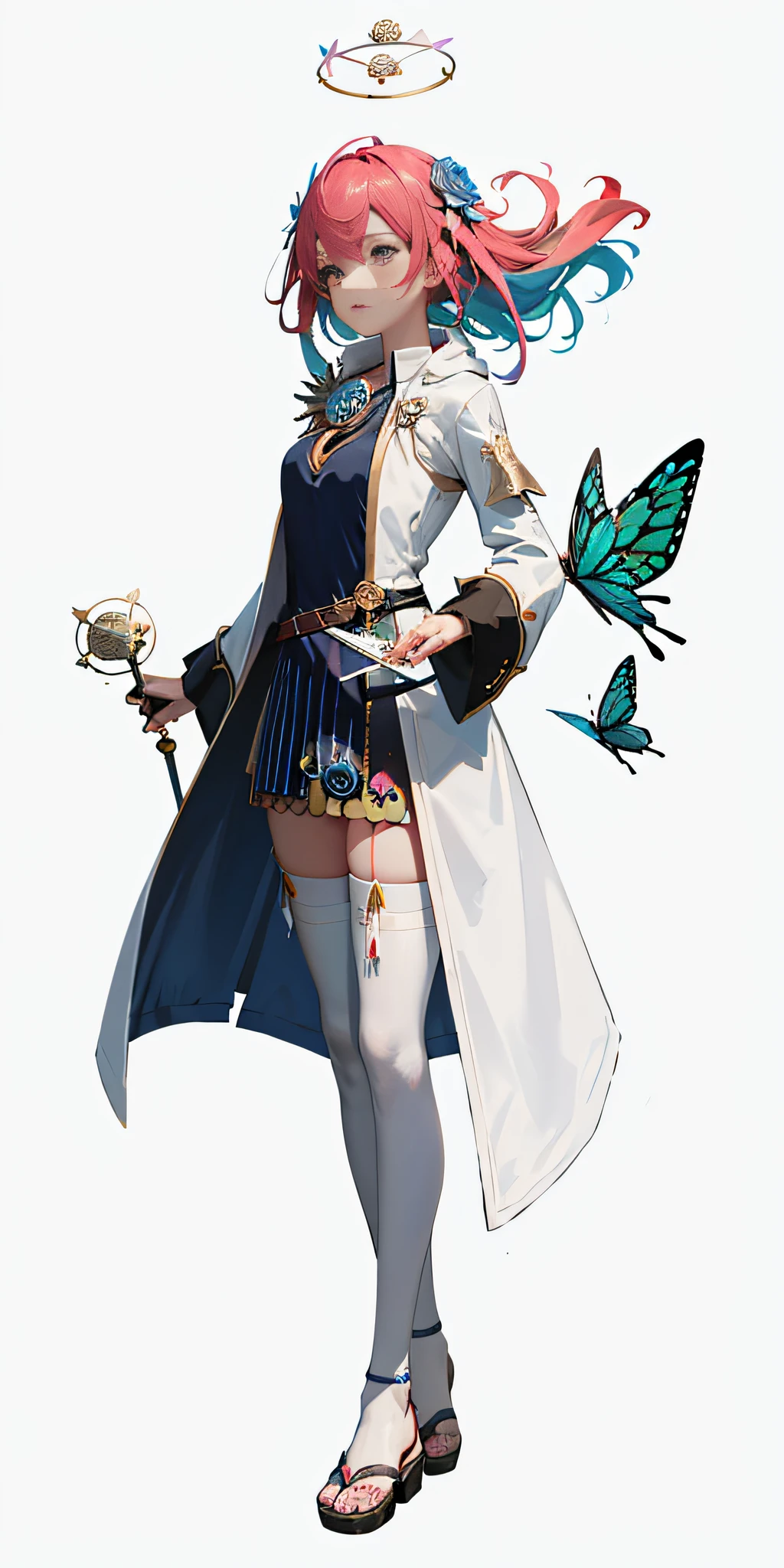 (Golden Ratio: 1.2),(Rose Graffiti:1.2),(Fault Color:1.3),[(White:1.4)::10],(Full-body:1.2),(Ultra Detail:1.3),(Tarot:1.6),(Magician:1.6),(Magician: Tarot): 1.6), (Paper: 1.2), (Fairy: 1.6), (Fairy Wings: 1.2), Full body, standing in the air, (Cool: 1.2), (Red Long Hair),(Butterfly Hair Ornament),( Floral Hair Ornament: 1.0),((Sandals,Rocket)),(Colorful Cocktail Long Dress:1.0)+ (Loose Sleeve Coat:1.3)+(Floating Colorful Tassel and Ribbon: 1.2),(White Stockings: 1.2),(Multicolored Ink Paper Flowers Growing on Face:1.2),(Colorful Flower Sea:1.3),(Chaotic Geometric Image:1.3 ), (Negative space: 0.8), (Drawing board: 1.3), (Ether Colorful Ink Flow: 1.3)