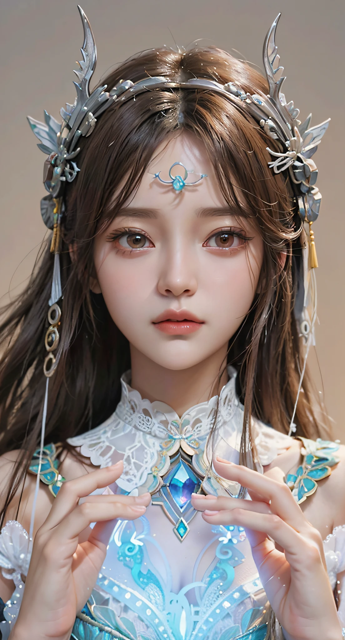a close up of a woman with a tia on her head, intricate ornate anime cgi style, 4 k detail fantasy, anime cgi, cinematic goddess close shot, inspired by Li Mei-shu, a beautiful fantasy empress, inspired by Lan Ying, smooth anime cg art, close up character, hyperdetailed fantasy character, game cg, ruan jia and artgerm