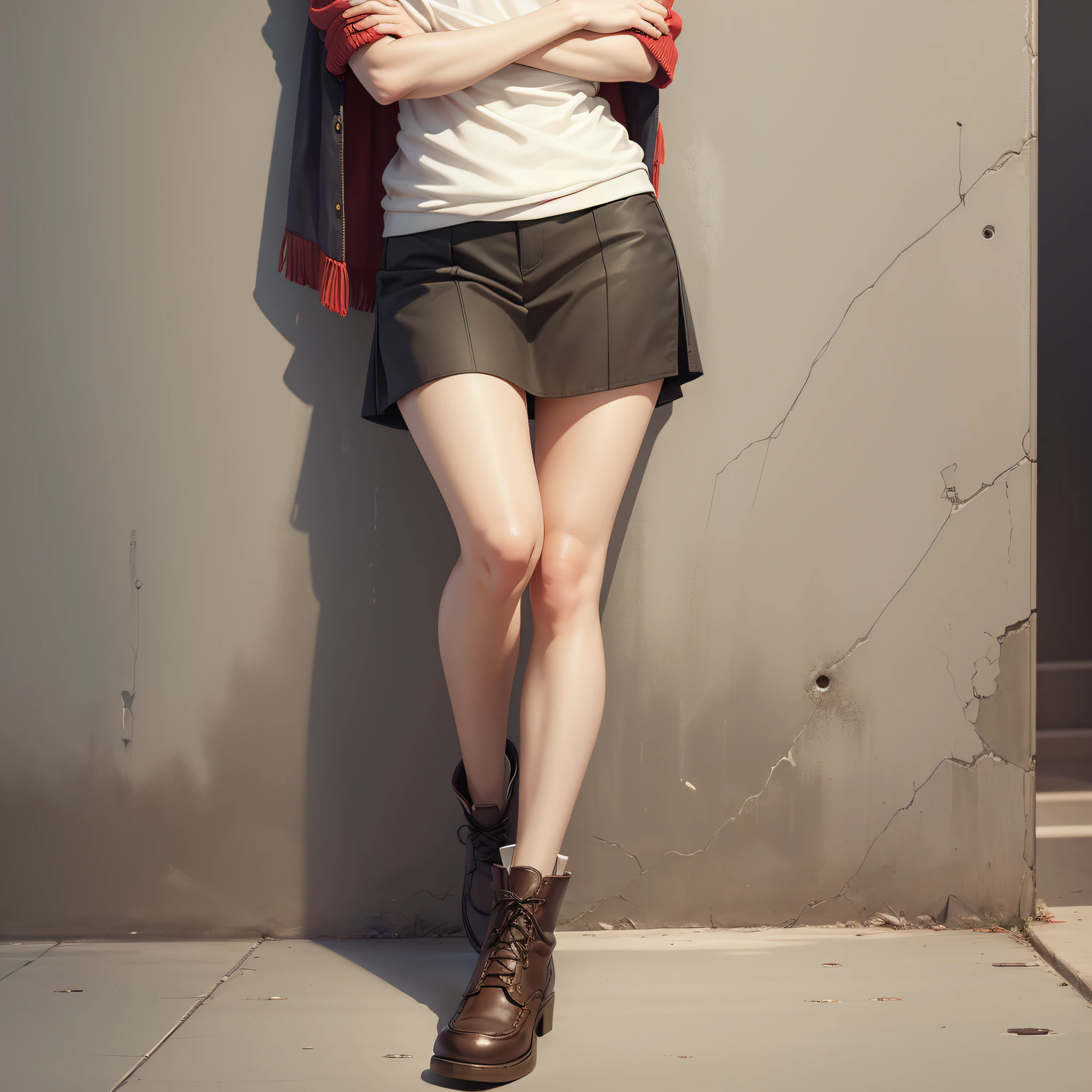 Leaning against the wall, standing on one leg, crossing your arms
