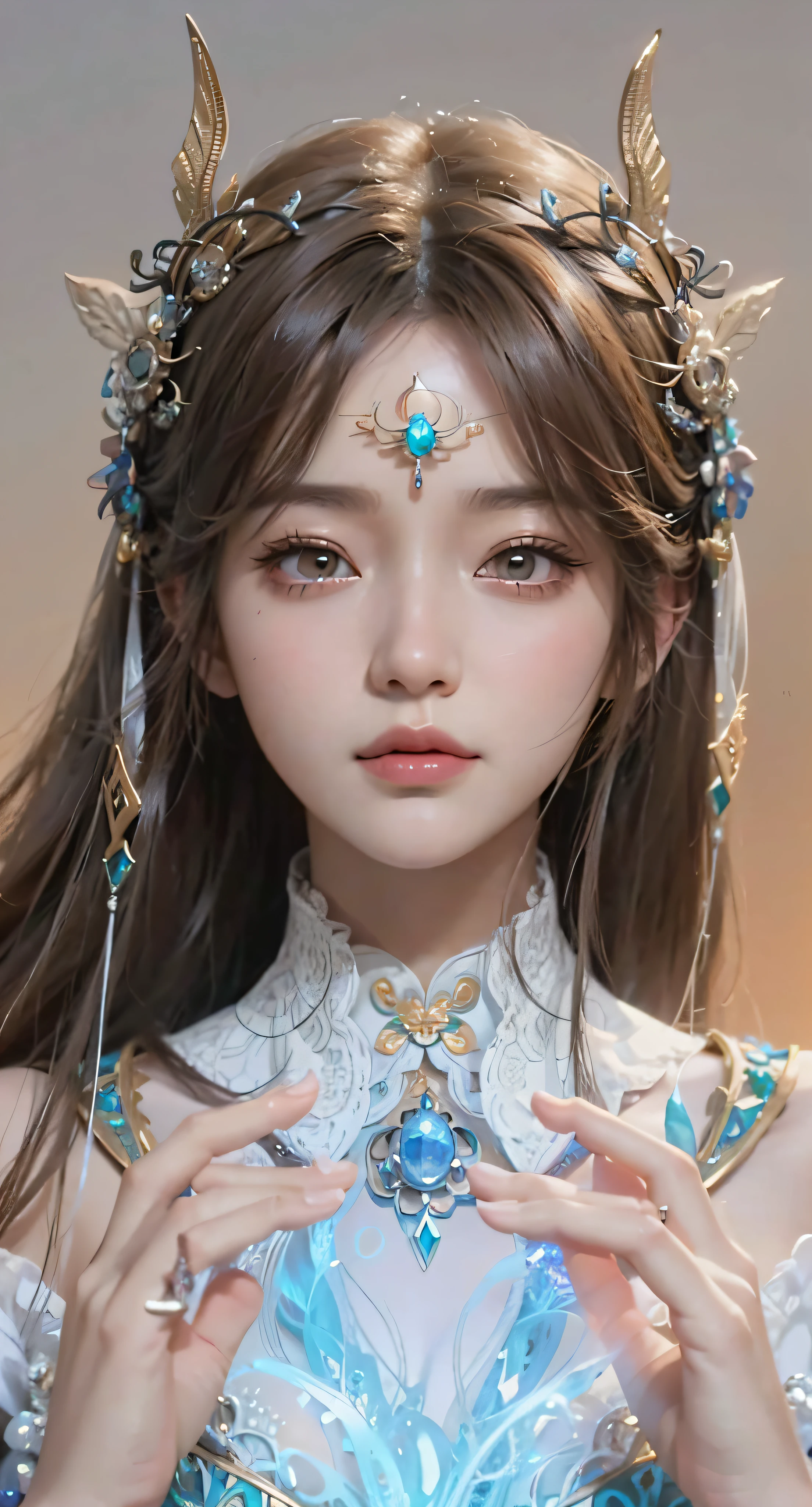 a close up of a woman with a tia on her head, intricate ornate anime cgi style, 4 k detail fantasy, anime cgi, cinematic goddess close shot, inspired by Li Mei-shu, a beautiful fantasy empress, inspired by Lan Ying, smooth anime cg art, close up character, hyperdetailed fantasy character, game cg, ruan jia and artgerm