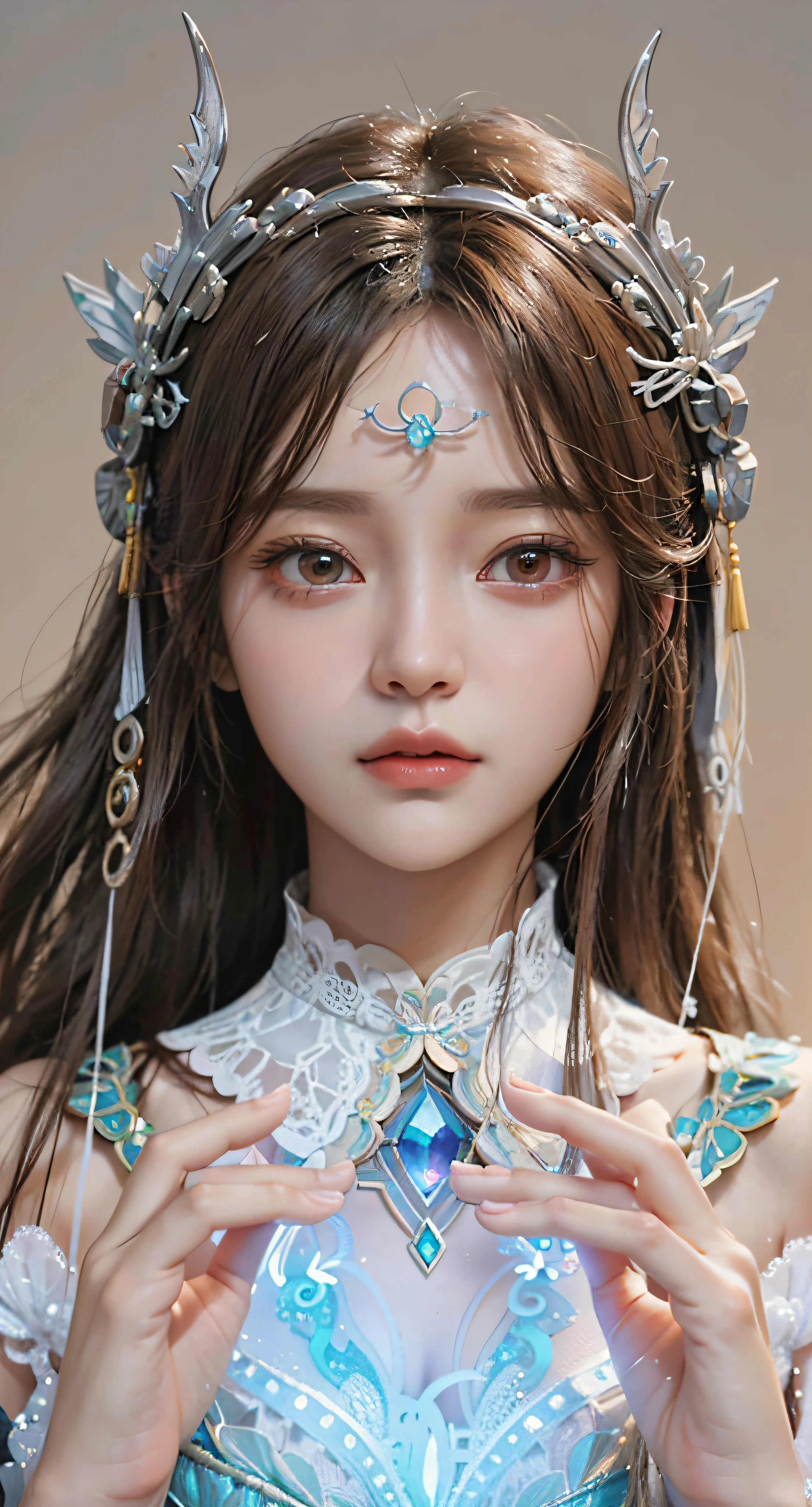 a close up of a woman with a tia on her head, intricate ornate anime cgi style, 4 k detail fantasy, anime cgi, cinematic goddess close shot, inspired by Li Mei-shu, a beautiful fantasy empress, inspired by Lan Ying, smooth anime cg art, close up character, hyperdetailed fantasy character, game cg, ruan jia and artgerm