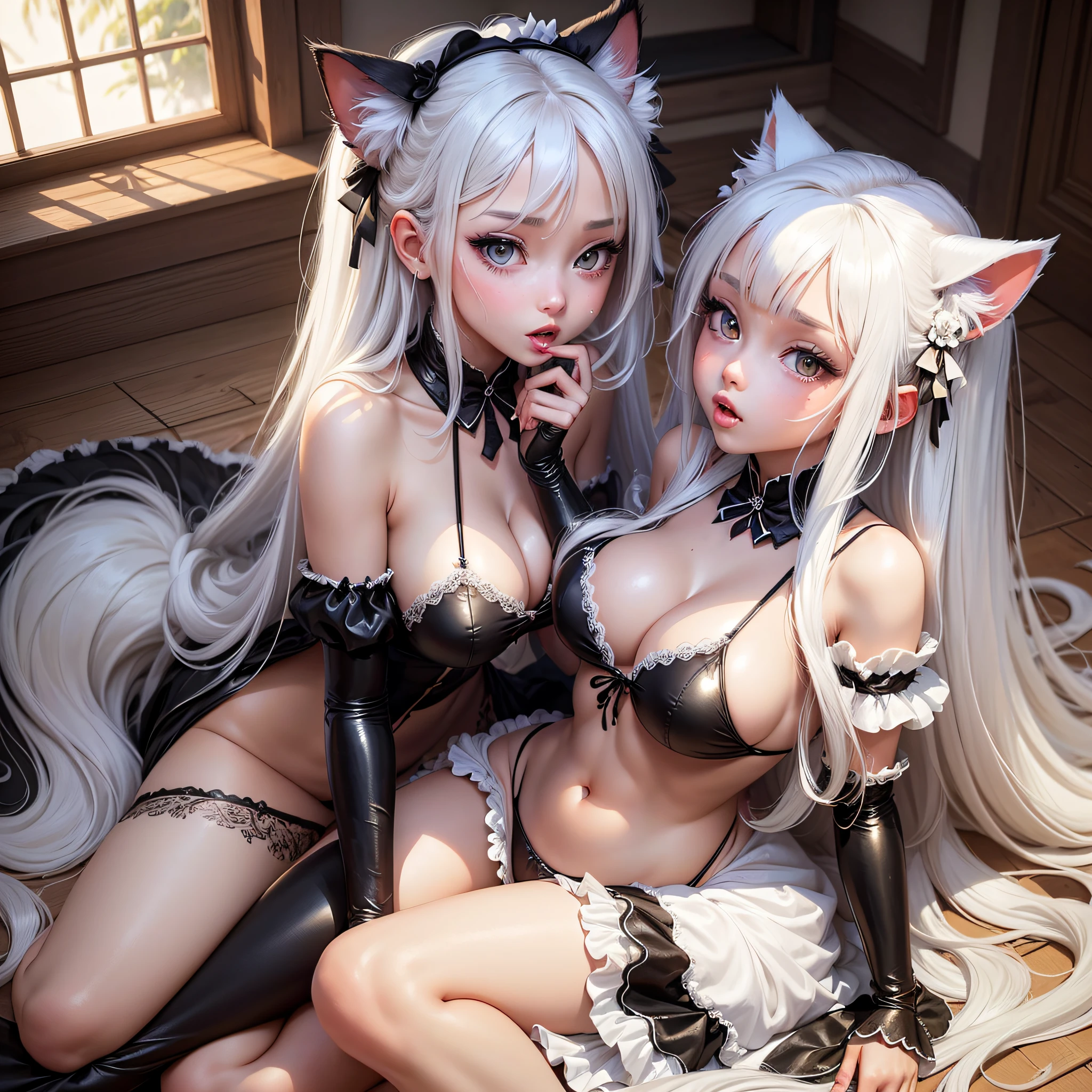 Cat Girl Beauty Big Tits White Liquid Open Legs Long Hair White Hair Bikini Ecstatic Pleasure Shame Sadness Tanga Prom Dress Tail Maid Feather Twins Sisters Parent and Close Contact