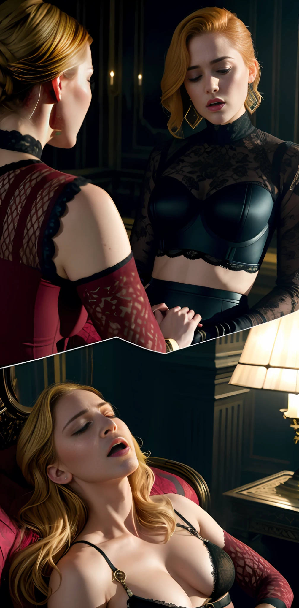 Moaning in pain, feeling pain, tears flowing, sore, crying in pain, looking at the camera, crop top, jeans, sfw, asleep, lying on her back, perfect body, fashion photorealism, high definition sysie details, photography, sharpness, single 850 4, koda850 k portrait camera, f1.6 lens, rich color, hyper-realistic texture, spectacular light texture, surreal art, Cinestil 800 fashion engine,  scared and crying, groaning in pain, grimaces in pain, throne room, Kate Winslet and Evan Rachel Wood, (((sexy, lascivious))), ((slim body:1,5)), Sexy Sweater in Tulle and Lace
