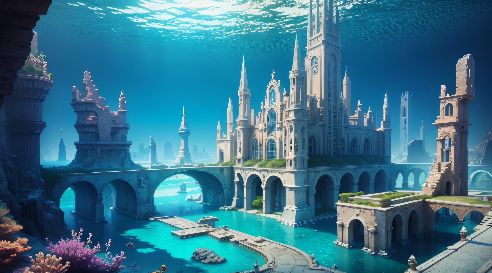 atlantis city underwater, beautiful, high quality, high definition,