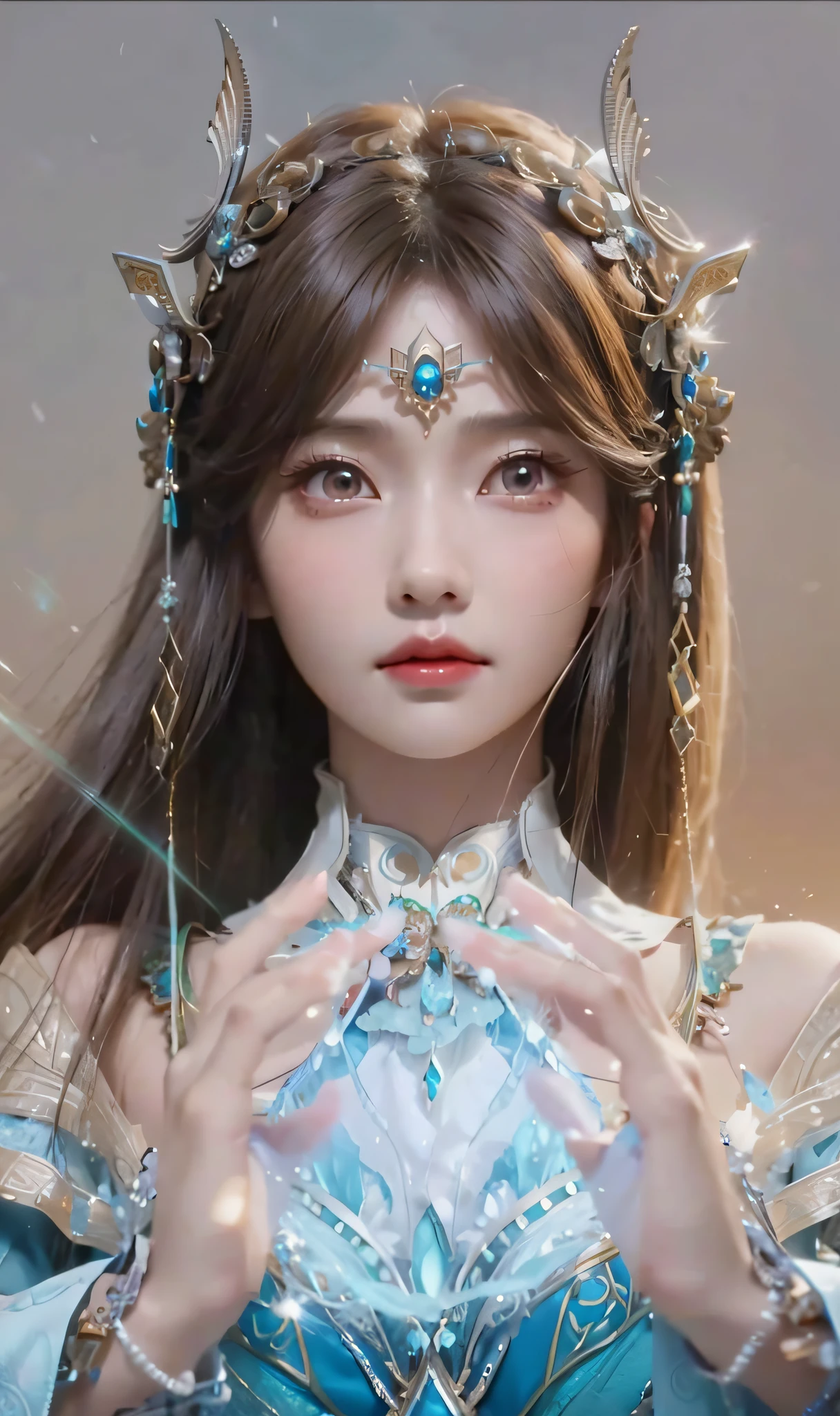 a close up of a woman with a tia on her head, intricate ornate anime cgi style, 4 k detail fantasy, anime cgi, cinematic goddess close shot, inspired by Li Mei-shu, a beautiful fantasy empress, inspired by Lan Ying, smooth anime cg art, close up character, hyperdetailed fantasy character, game cg, ruan jia and artgerm