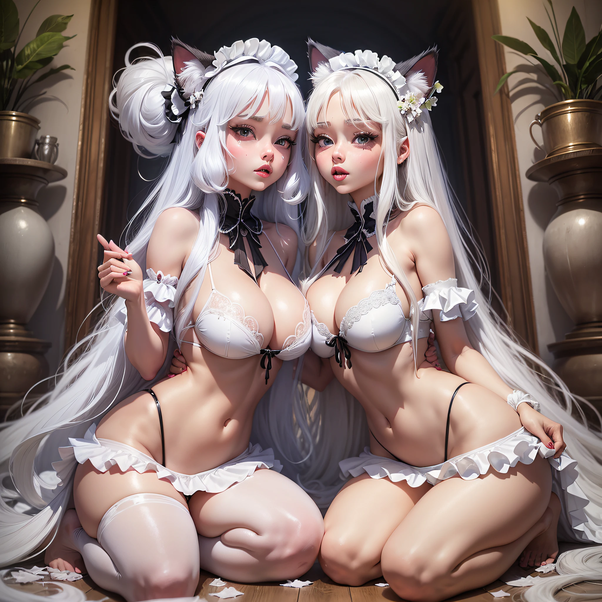 Cat Girl Beauty Big Tits White Liquid Open Legs Long Hair White Hair Bikini Ecstasy Pleasure Shame Tragic Tanga Prom Dress Tail Maid Feather Twins Sisters Parent and Child Close Contact Holding Hands